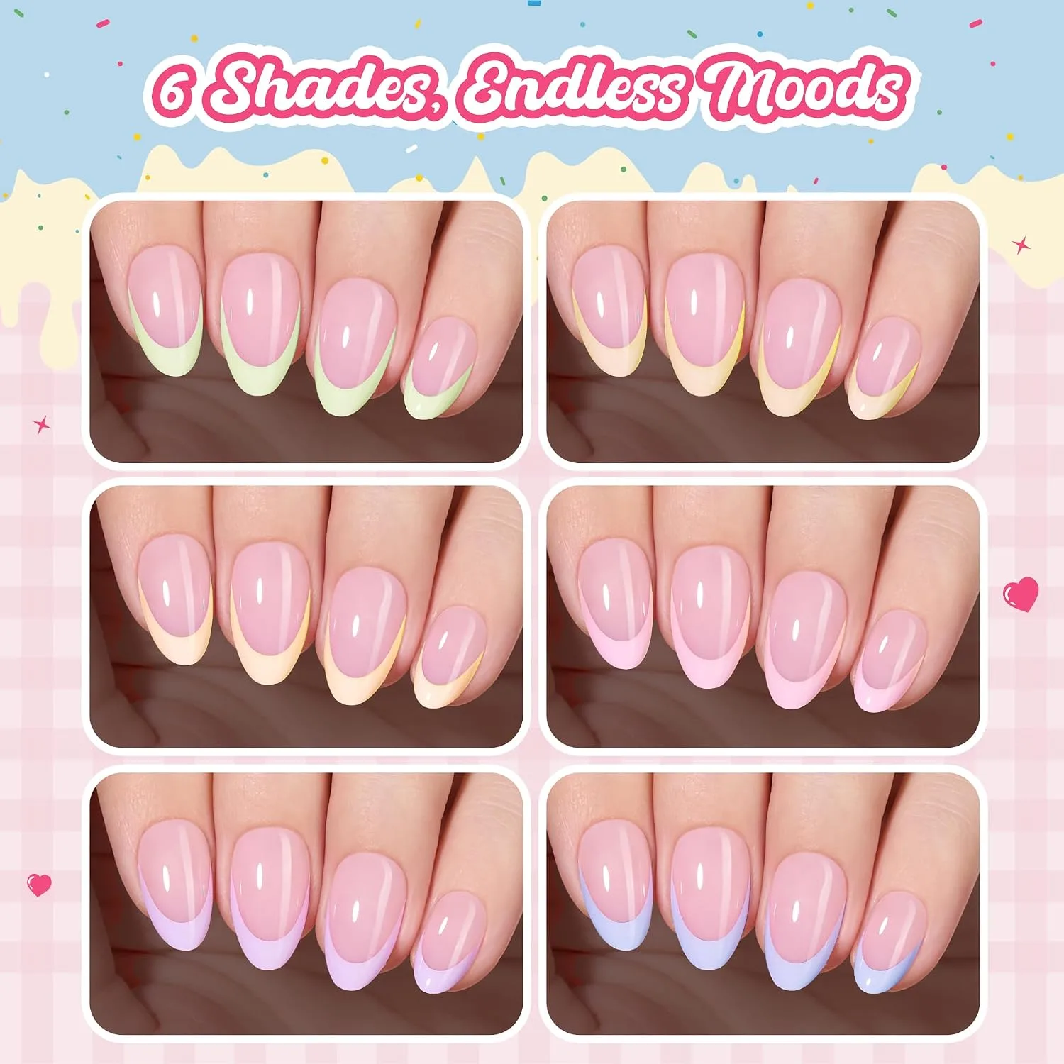 Beetles French Tips Press On Nails - Short Almond 6 Colors 192 Pcs