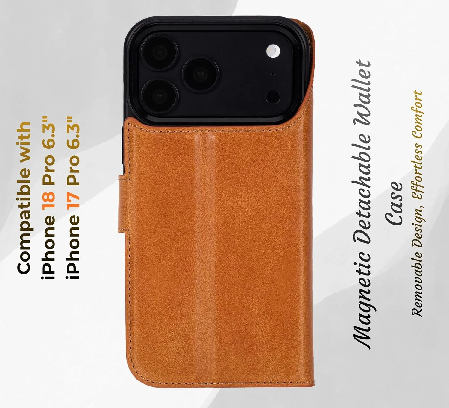 VENOULT Detachable Wallet Case for iPhone 18/17 Pro, Full Grain Leather