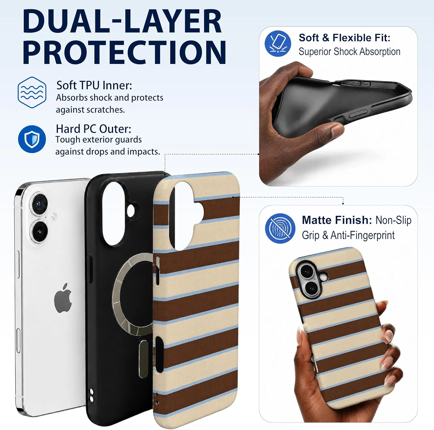 Magnetic for iPhone 17 Brown Horizontal Striped Phone Case Stripes