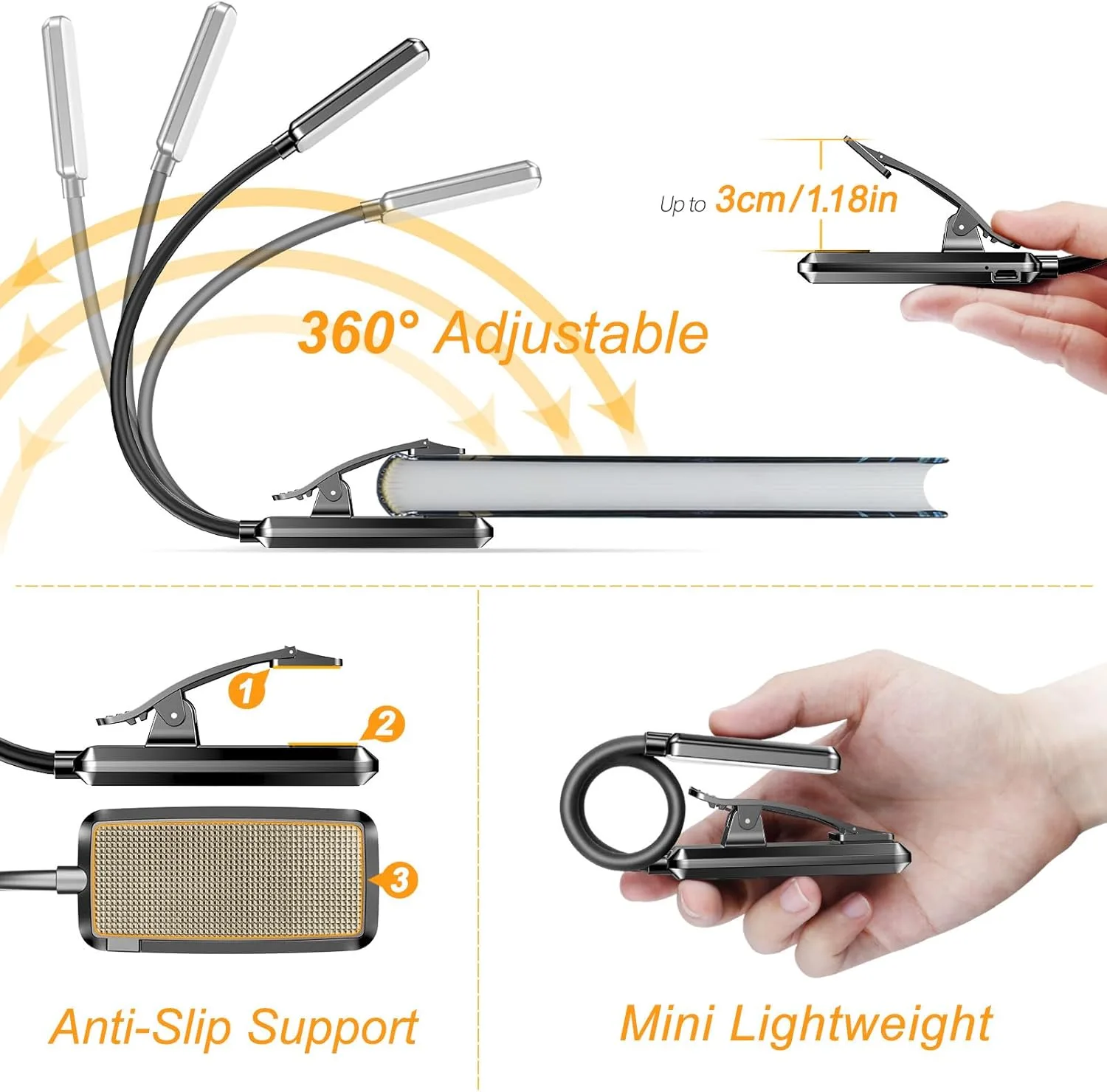 Gritin 2 Pack 9 LED Rechargeable Book Light for Reading in Bed