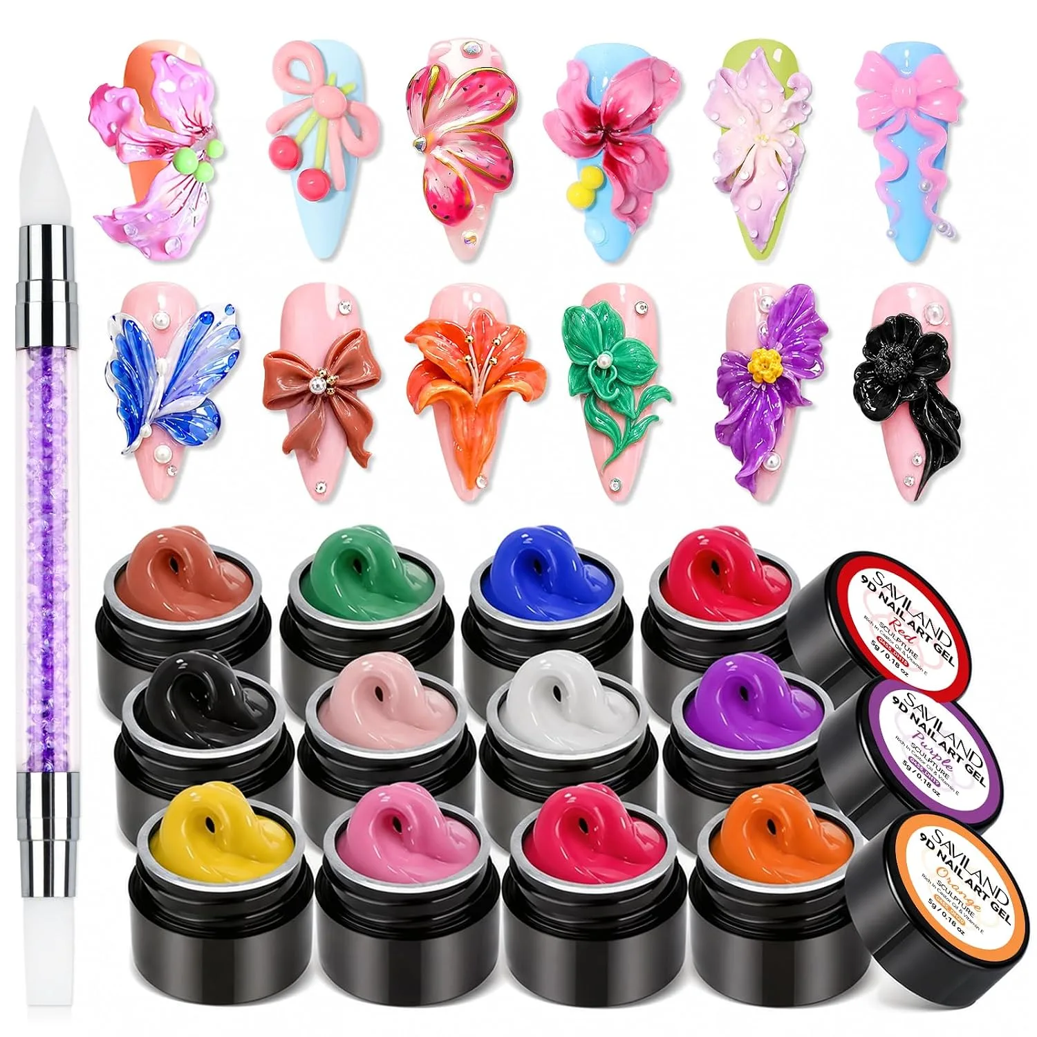SAVILAND Non-Sticky 3D Sculpting Gel for Nail Art, 12 Colors Black White