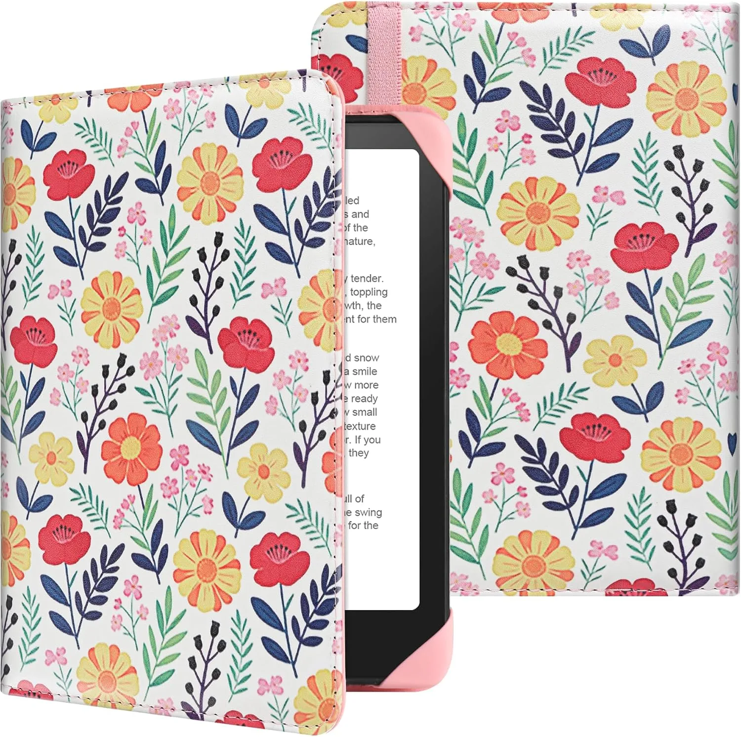 HoYiXi Universal Case for 6 inch Kindle eReader Compatible with Paperwhite(2015/2018)/Pocketbook and Tolino/Kobo Clara HD,6" eReader Protective Case Cover Elastic Rope,Flowers 2