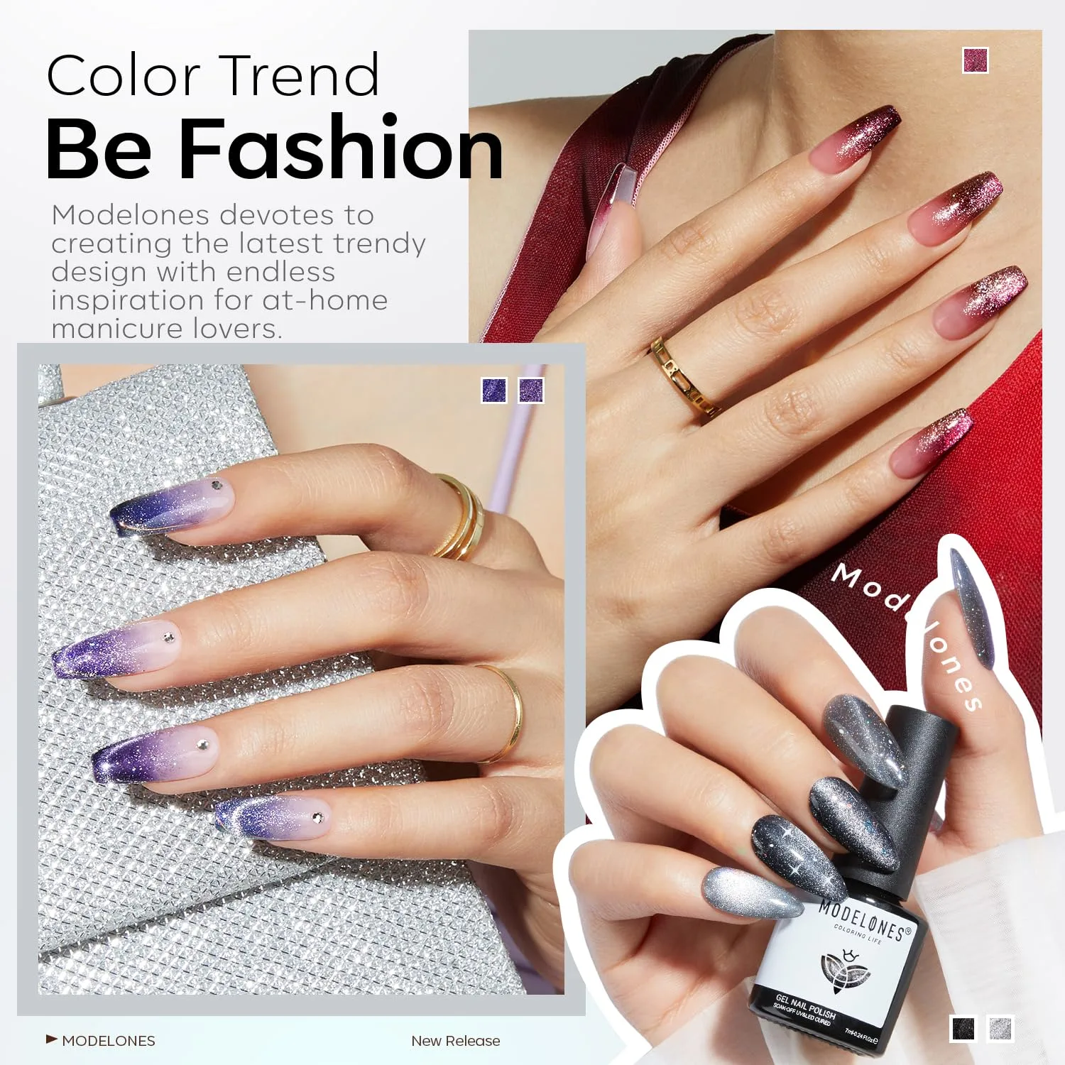 modelones Cat Eye Gel Nail Polish Set Glitter 6Colors Red Blue Purple
