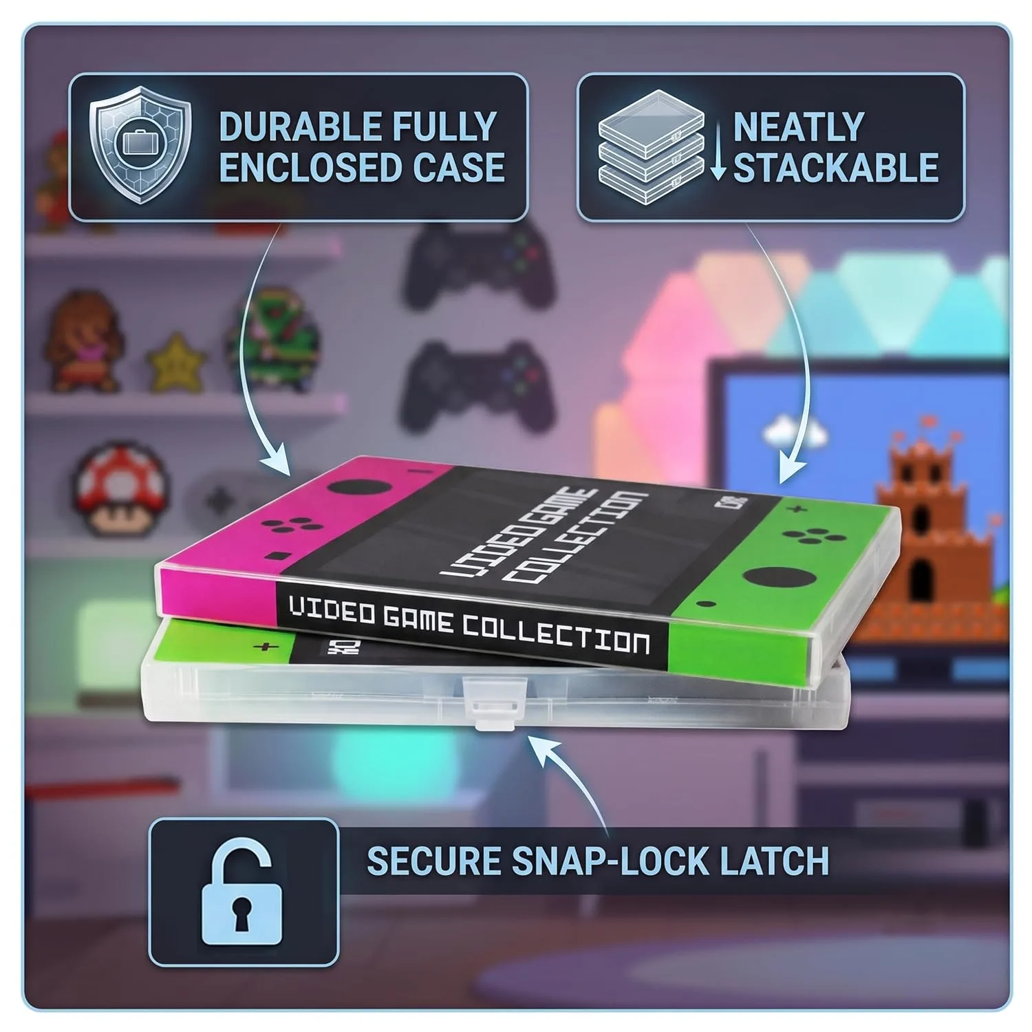 UniKeep Game Case for Nintendo Switch Cartridges - Holds 60 Video Games Securely in Foam | Heavy Duty Compact Travel Storage Binder & Protective Holder Organizer with Snap-Lock Closure