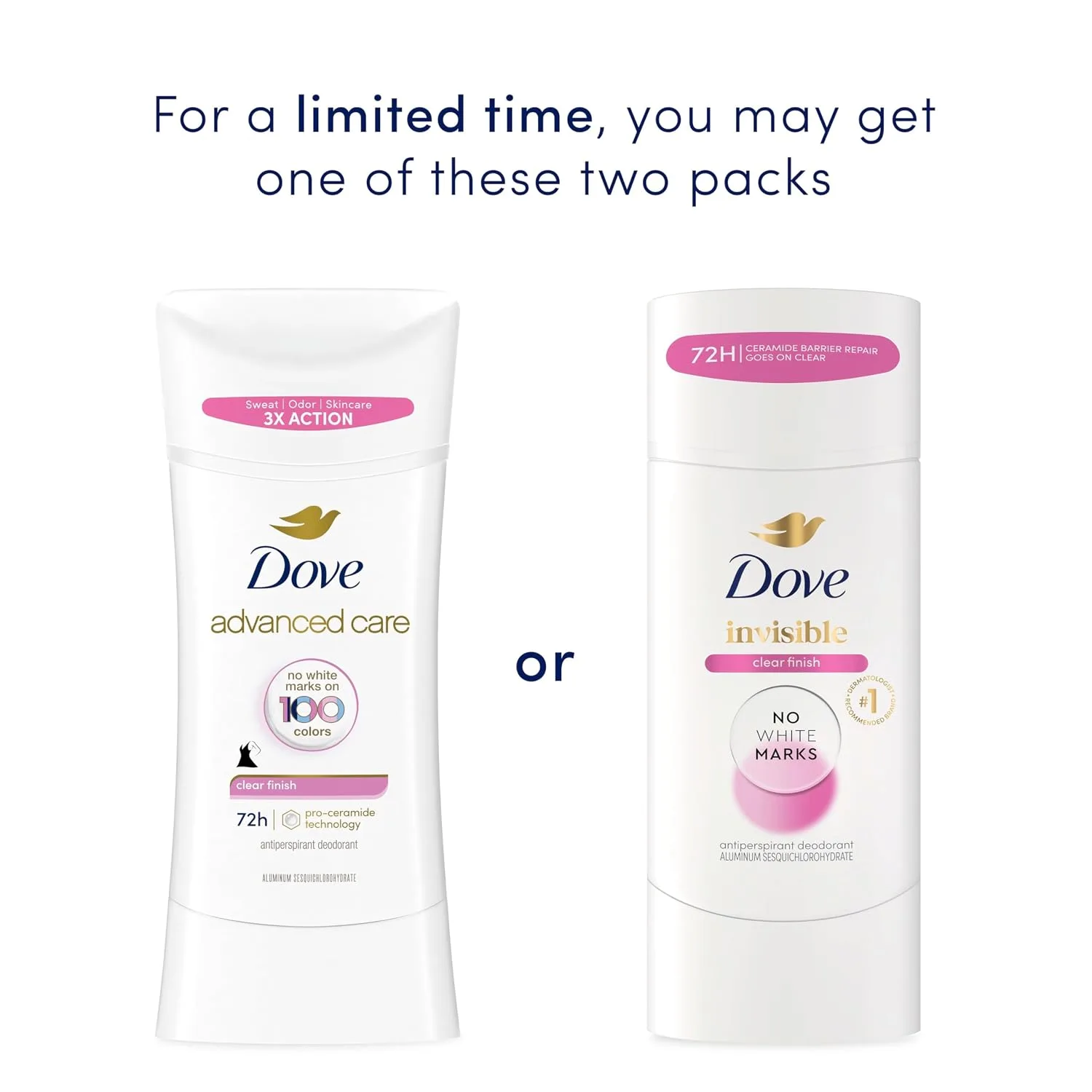 Dove Invisible Antiperspirant Stick Clear Finish No White Marks 2.6 oz