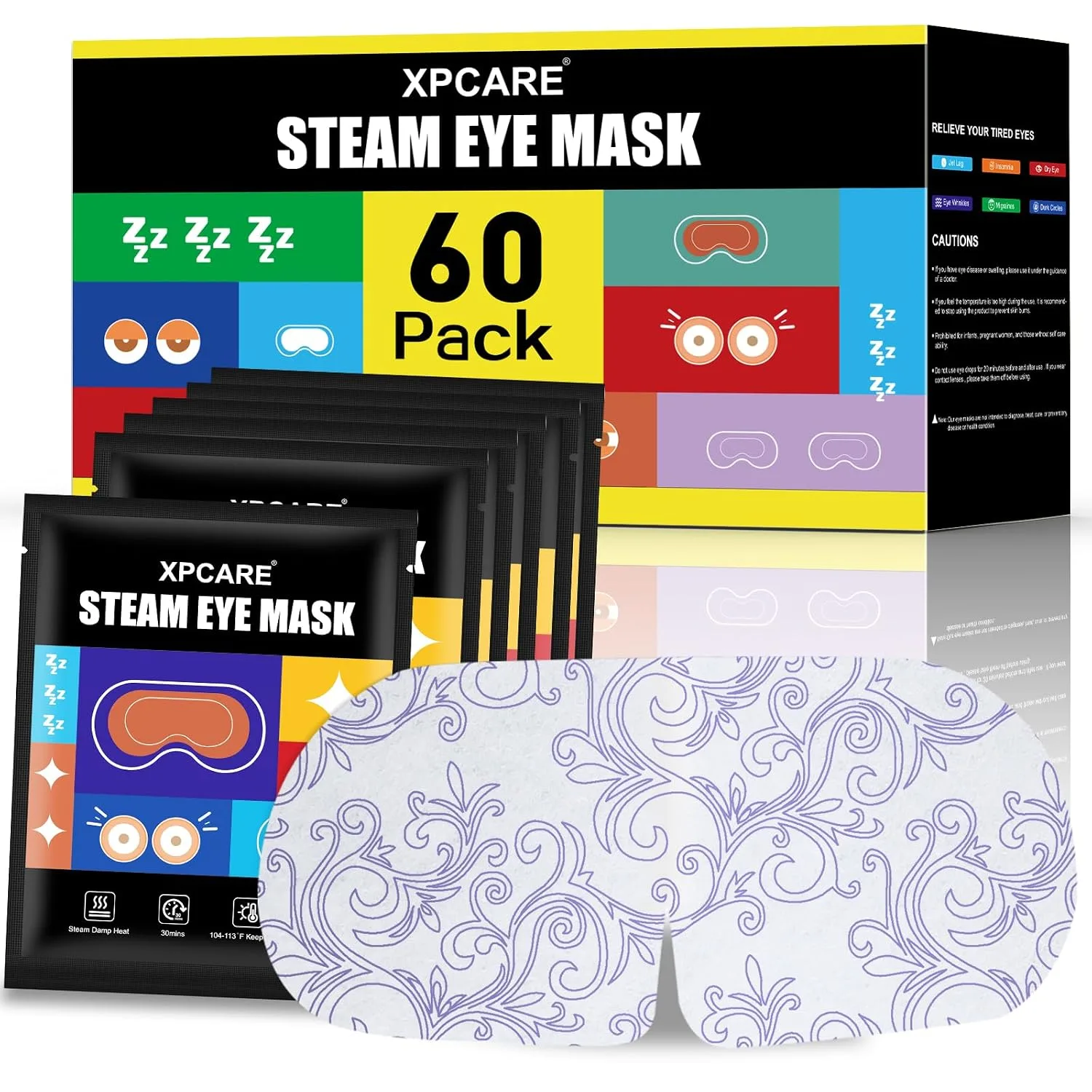XPCARE 60 Pack Steam Eye Mask Disposable for Dry Eyes Cornea Care-Unscented