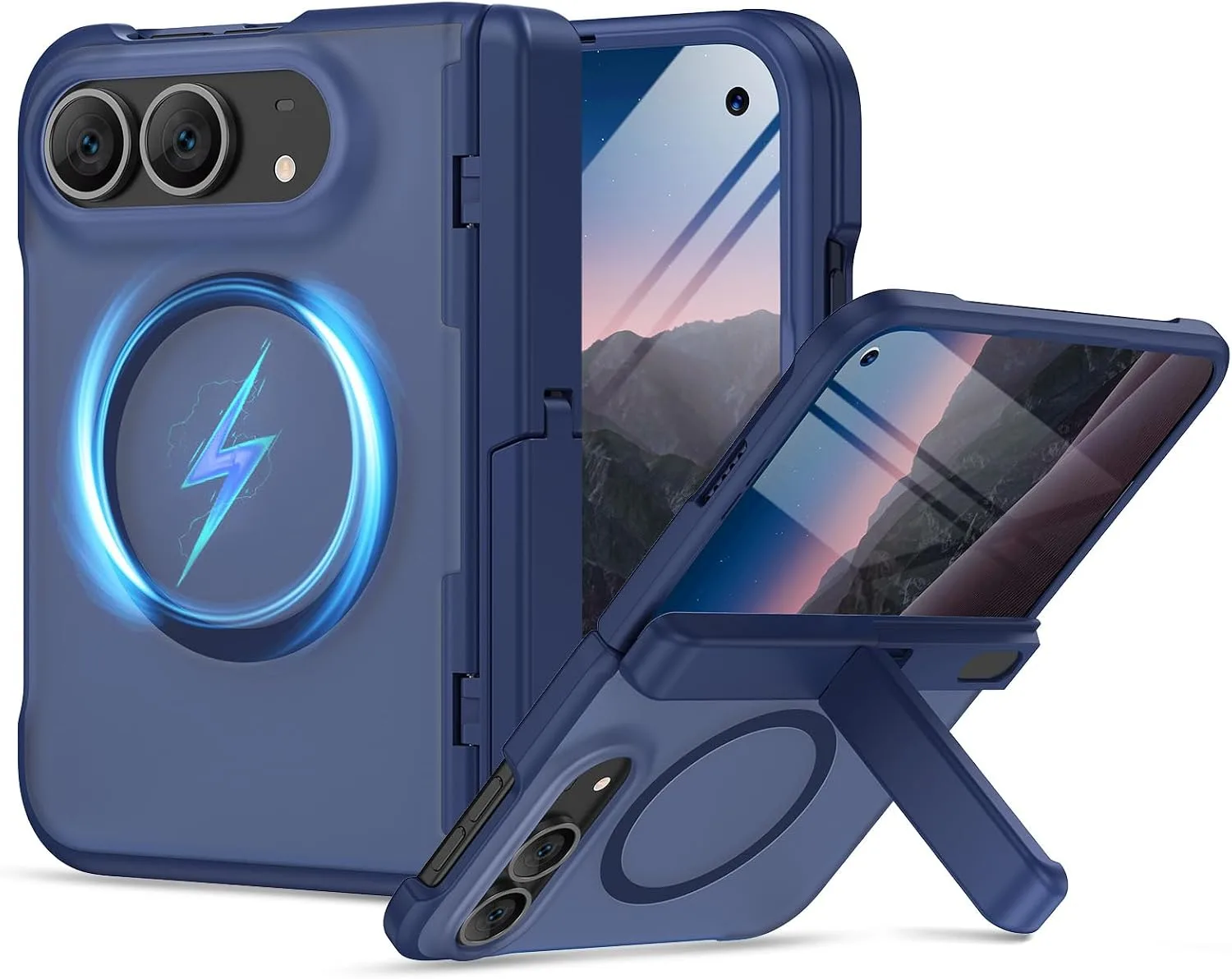 VEGO Magnetic for iPhone Duo Case Built-in Screen Prtector & Stand, Blue