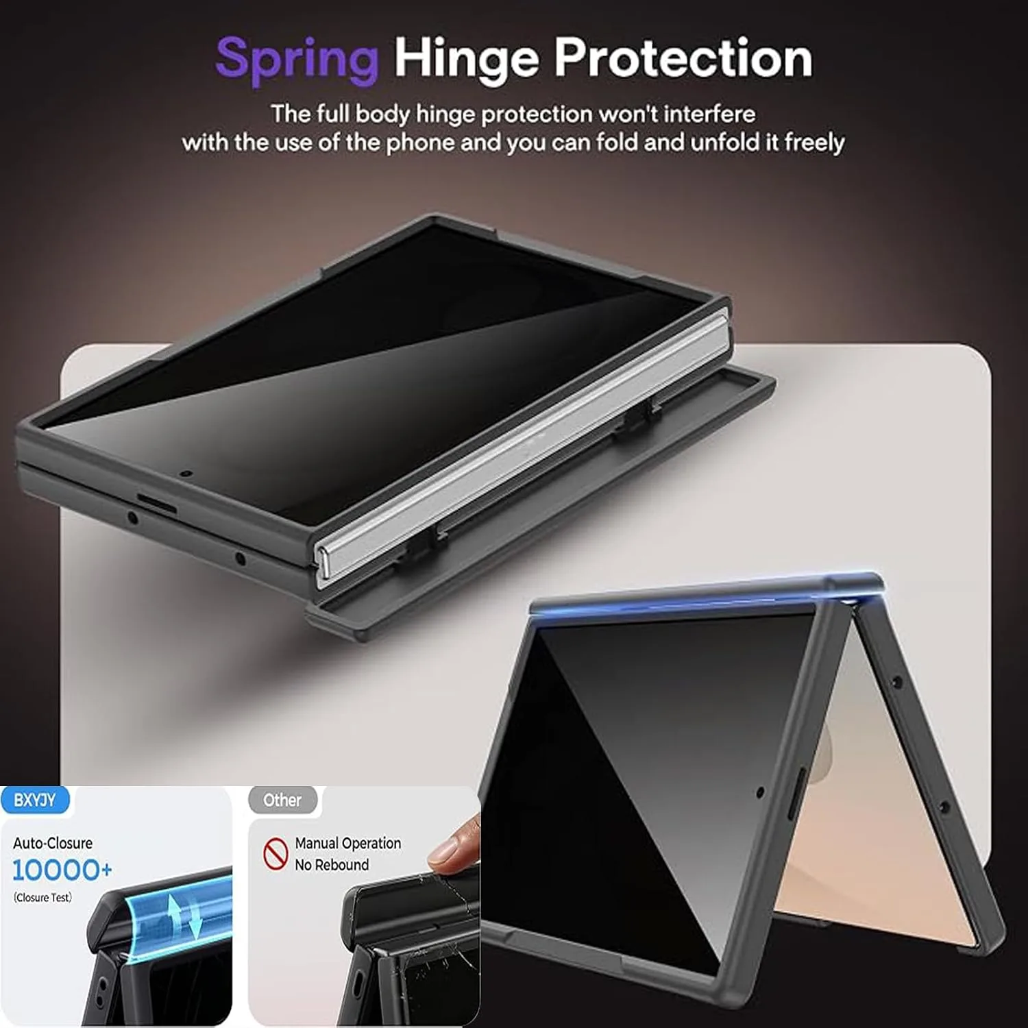 Magnetic Stand for iPhone Duo/Ultra Case Compatible with MagSafe, Built-in Screen Protector & Kickstand & Spring Hinge Protection, Carbon Fiber Texture Leather Phone Cover for iPhone Duo Black