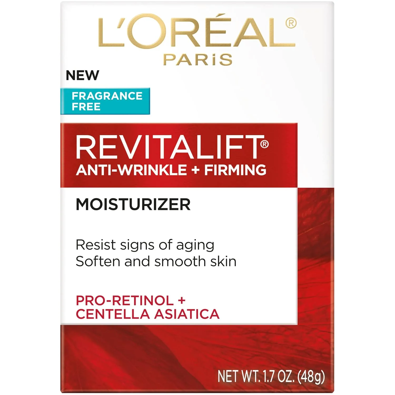 L’Oreal Paris Revitalift Anti Aging Face and Neck Cream, Smoothing and Firming Moisturizer for 24HR Hydration, Pro-Retinol, Centella Asiatica, Fragrance Free, 1.7 Oz