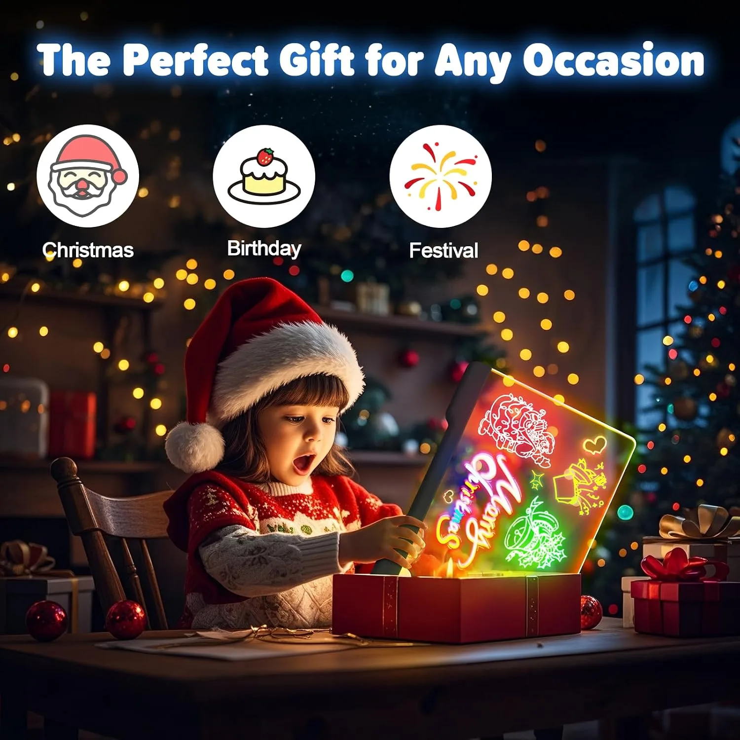 Geokay 16" Rechargeable LED Drawing Board, 9-Color Light Modes, Neon Art Dry Erase Light Up Doodle Glow Pad with Built-in Stand, Sketching Gift Toy for Kids/Girls/Teens, 7 Markers & Tracing Book