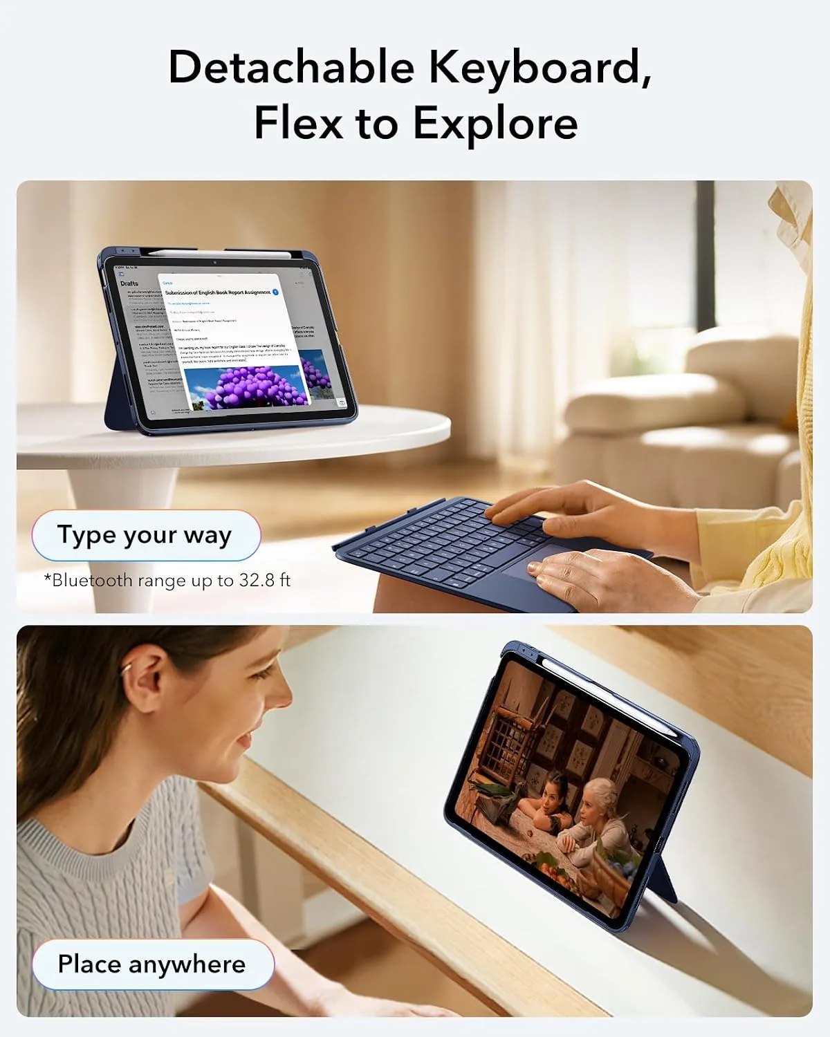 ESR for iPad Air 11 Inch Case with Keyboard M4/M3/M2, Ultra-Light