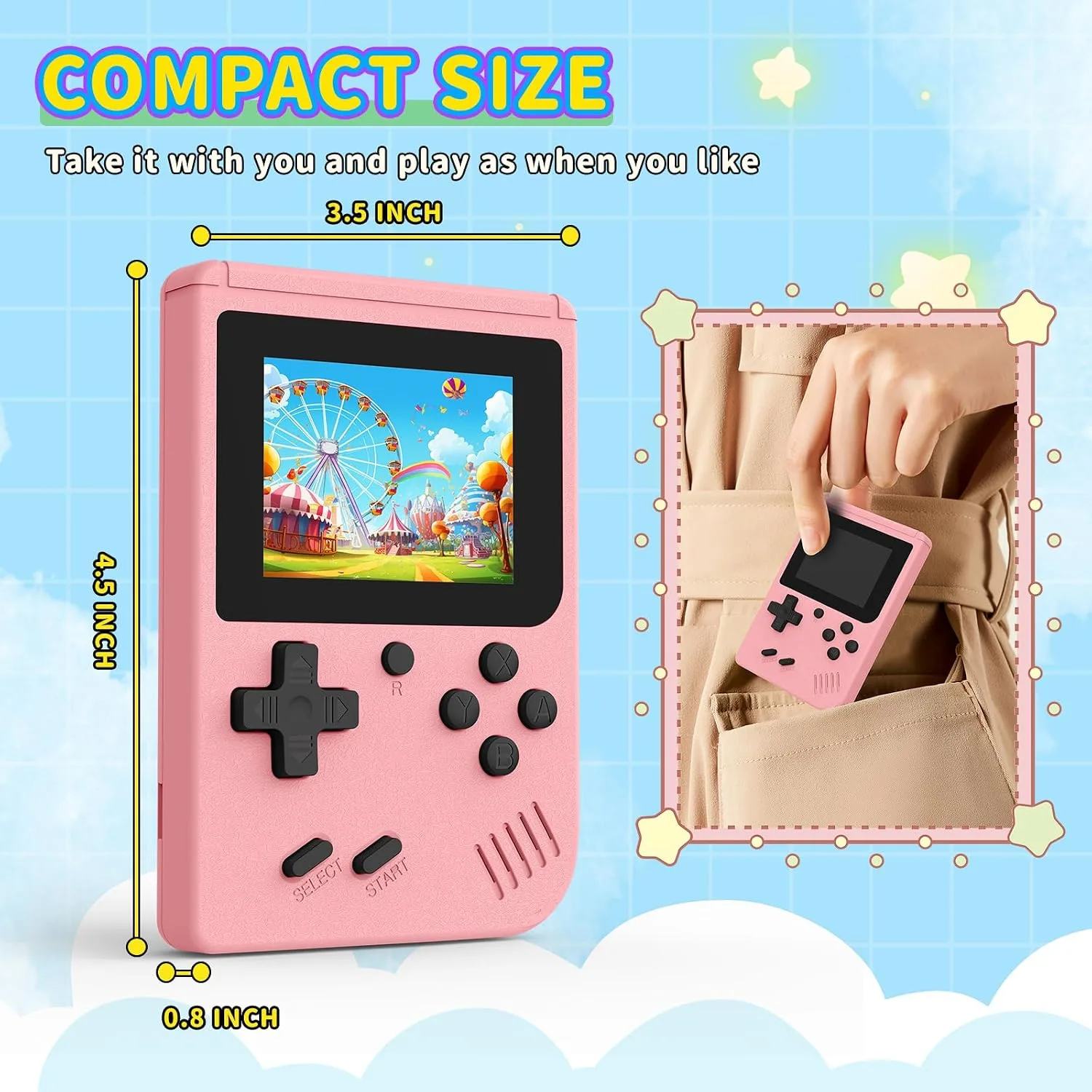 Retro Handheld Game Console, Built-in 400 Classic Video Game Consoles, 3.0 Inch Screen Portable Mini Travel Handheld Gaming Console for Kids, Ideal Gifts, Pink