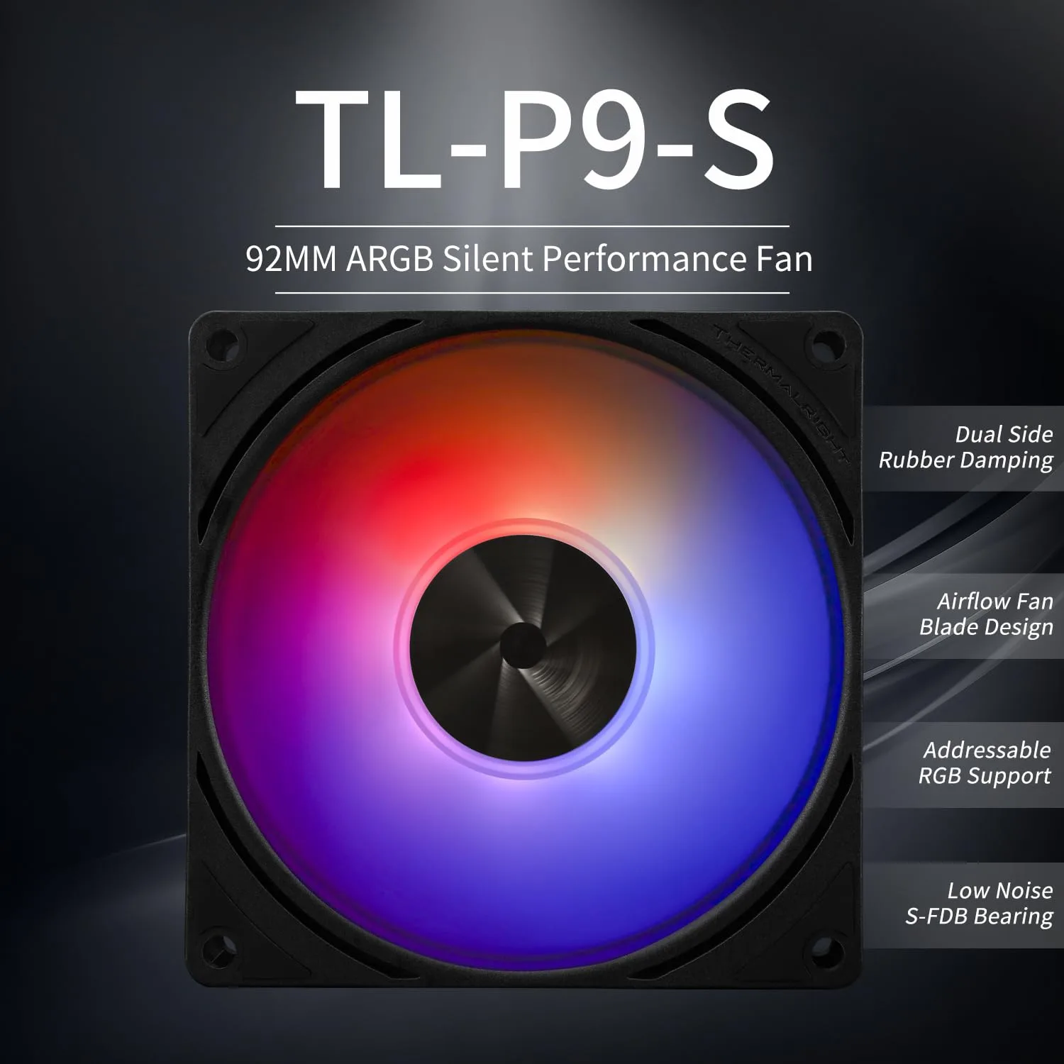 Thermalright TL-P9-S CPU Fan, Computer Case ARGB Fan Quiet 4PIN PWM PC Cooling, High Performance 92mm Silent Cooler, 2200RPM Speed, CPU Cooling(Black)