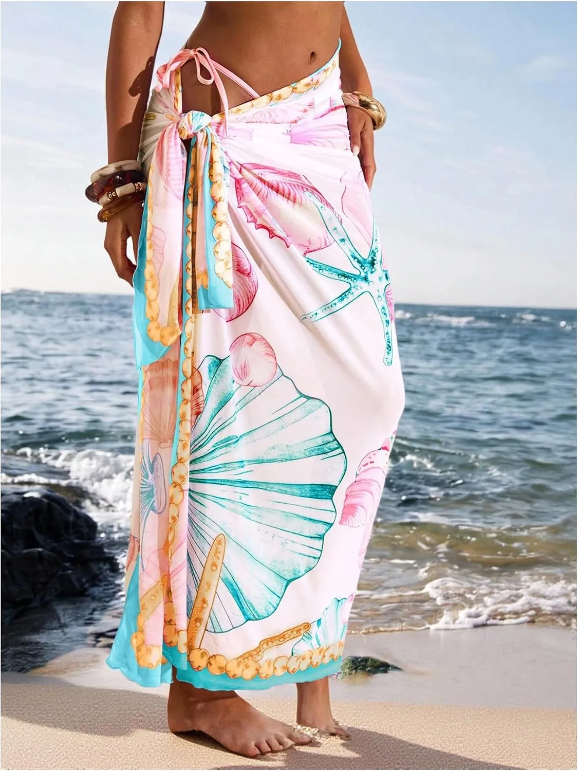 Floerns Women's Vacation Cover Up Floral Sheer Beach Sarong Wrap Swim Skirts