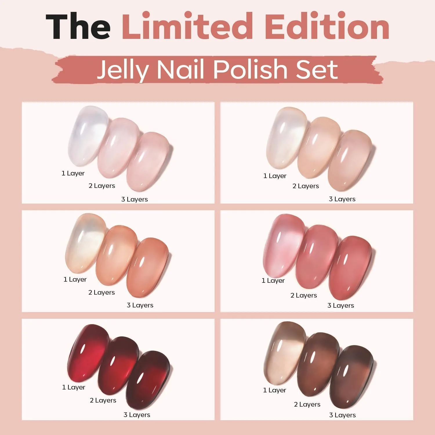 modelones Jelly Nail Polish, 6 Colors Quick Dry Nude Pink Nail Polish Set