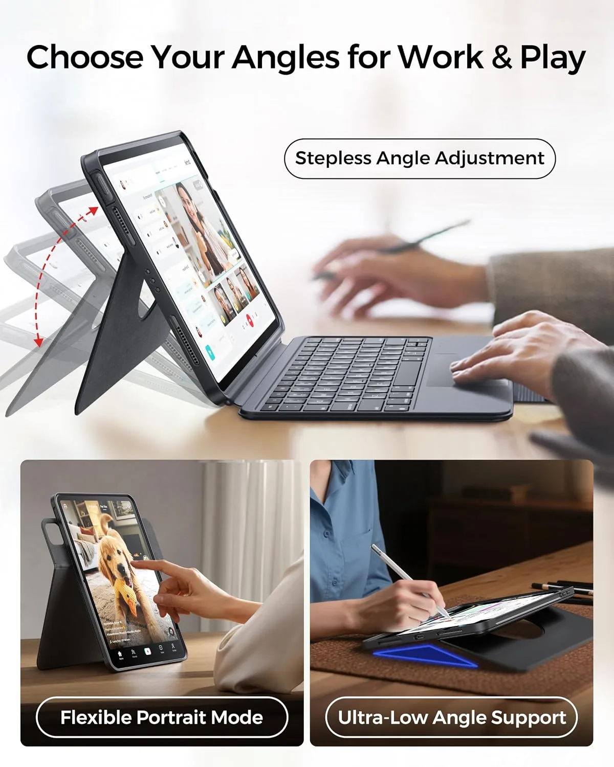 HOU 360° Rotating & Detachable Keyboard Case for iPad A16 & iPad 10th gen