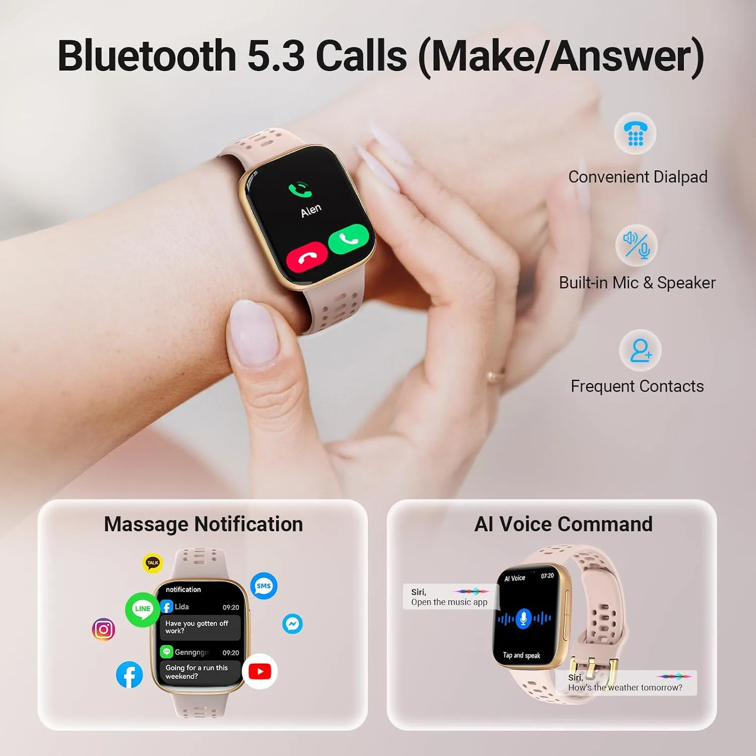 Smart Watches for Women (2 Bands), [1.85" AMOLED Screen] Smartwatch Fitness Tracker 3ATM Waterproof with Bluetooth Calls, AI Control, Heart Rate/SpO2/Sleep Monitor, 7 Days Battery