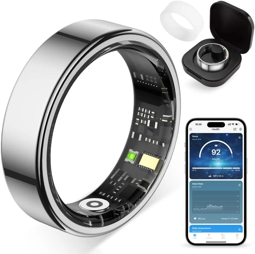 COLMI Smart Ring for Women, AI Health Tracker & 5ATM, R02. (Silver, 9#)