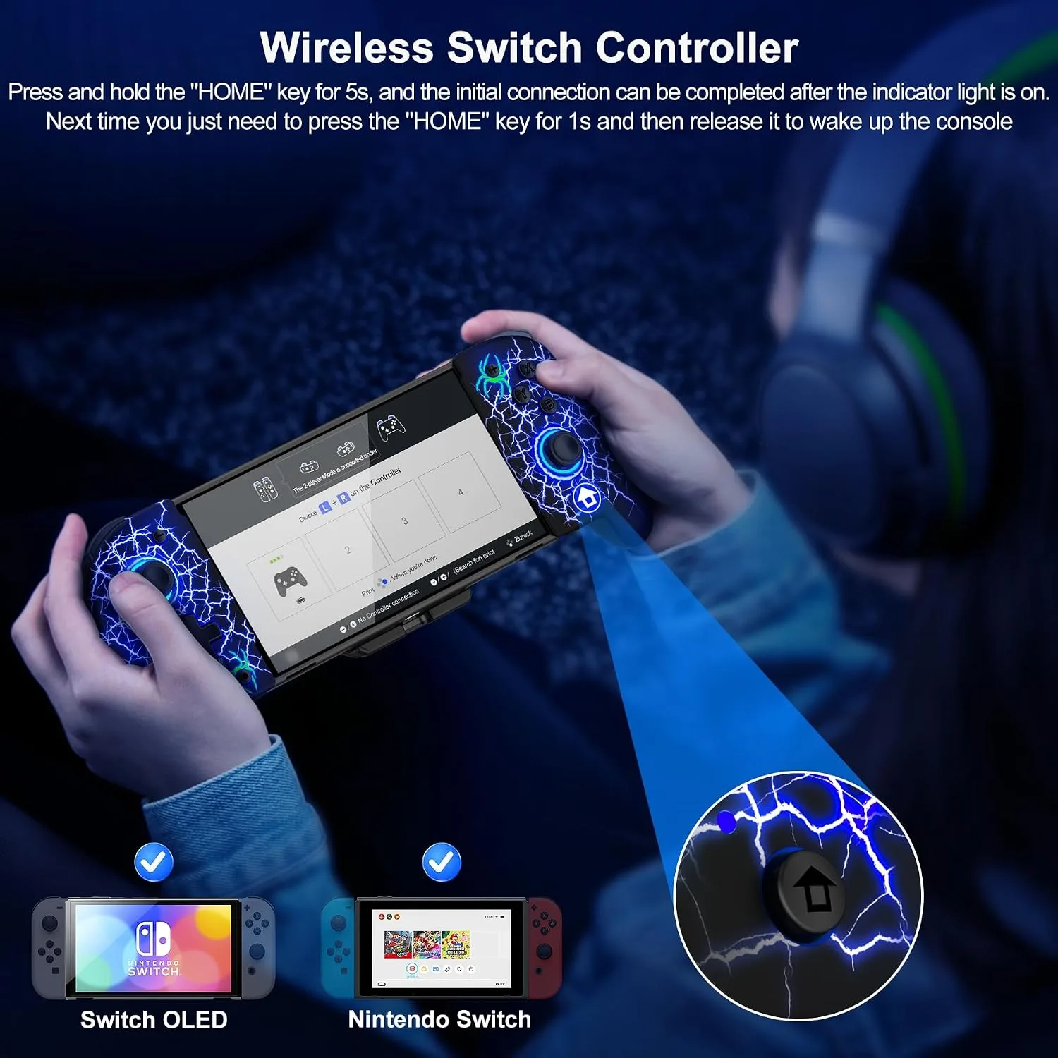 Gammeefy Switch Controller – Hall Effect Joysticks & Enhanced Grip – One Piece Switch Joypad Replacement Switch Pro Controller with 8-Color RGB Lighting, Turbo, Macros - Spider Silk, 6.2"/7"