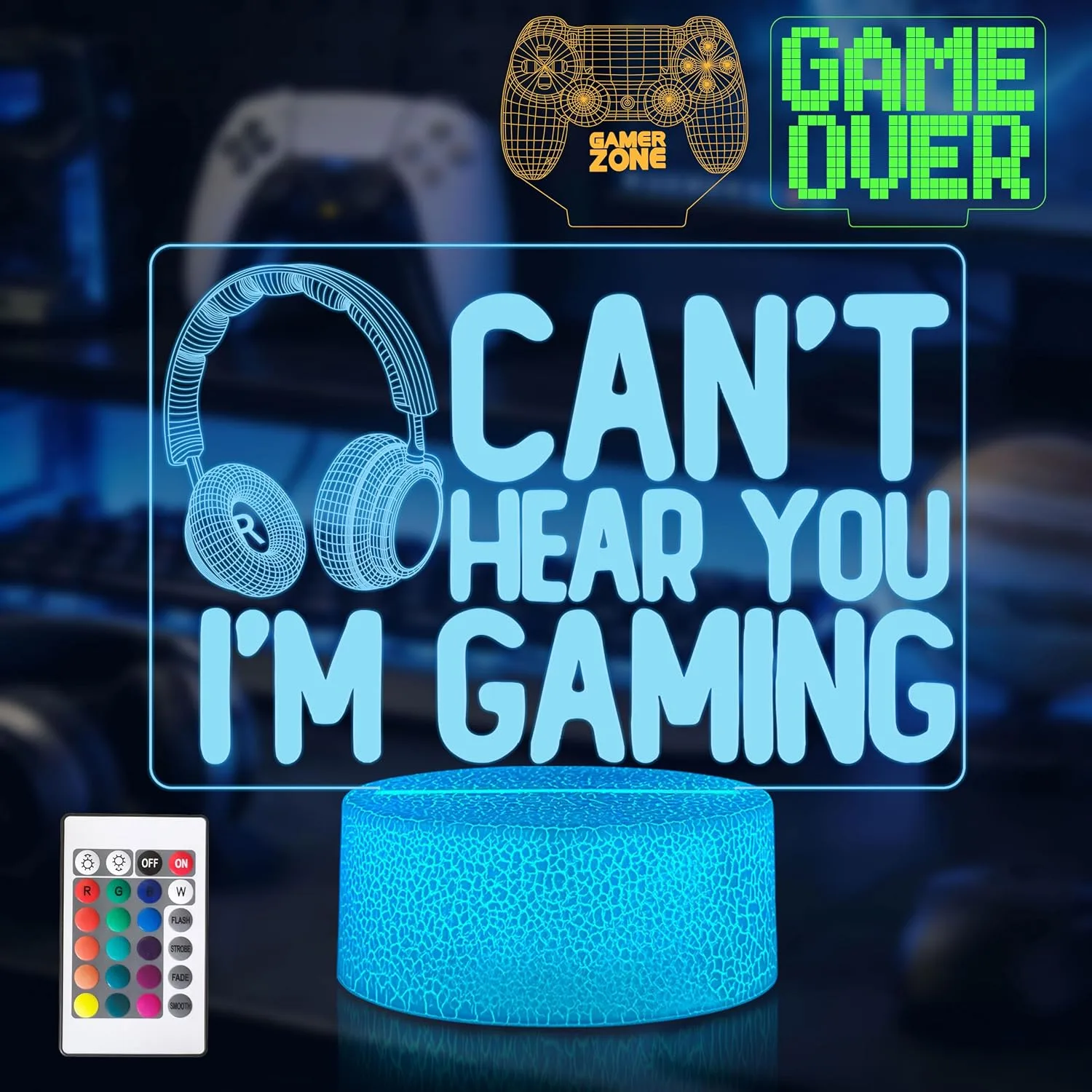 Gamer Gifts for Men Dad Husband Teen Boys, 3D Illusion Gaming Lamp 16 Colors Remote 3 Patterns, Game Room Desk Decor Lights, Grad Birthday Fathers Day Presents for Gamerss