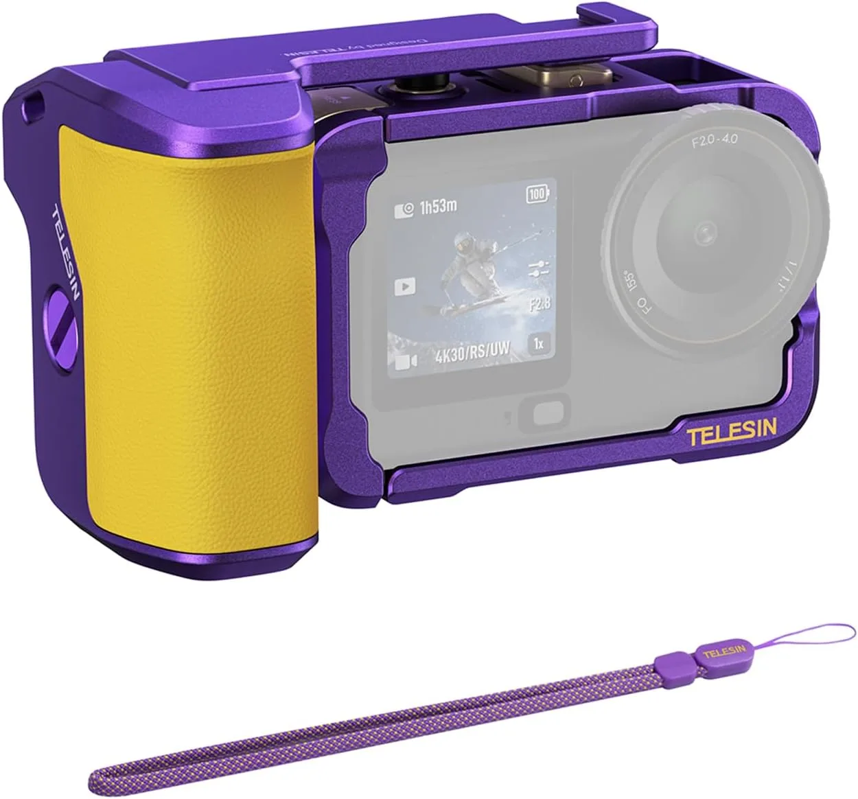 TELESIN Metal Cage Grip Kit for DJI Osmo Action 6 (Iridescent Purple-Gold)