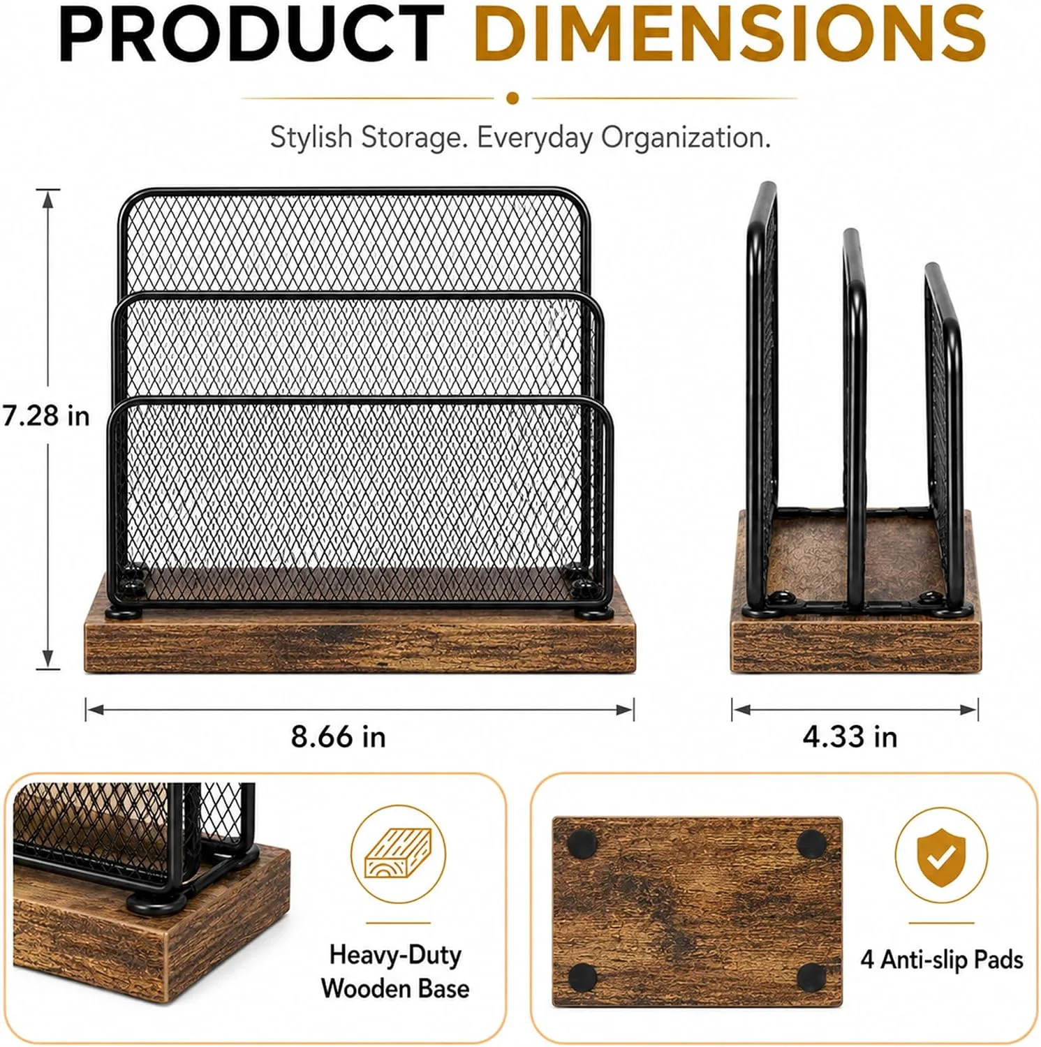 OPNICE Wooden Mail Organizer, File Organizer for Desk, Brown