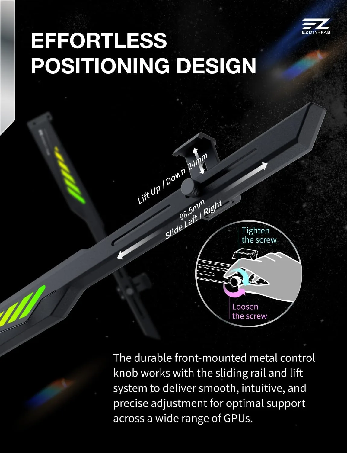 EZDIY-FAB VH90 Adjustable ARGB GPU Support Bracket, Anti-Sag Design, Black