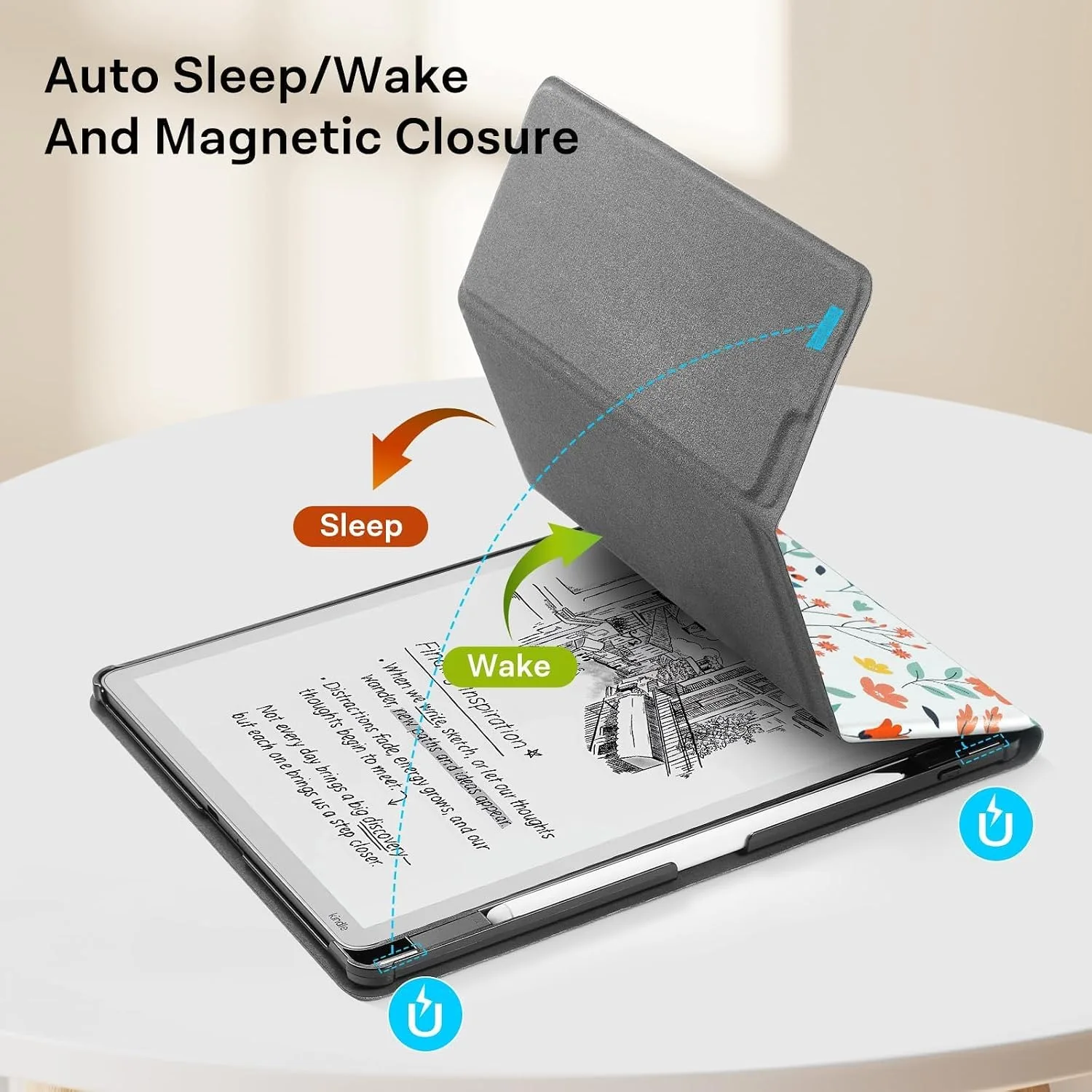 CoBak Case for 11" Kindle Scribe 3rd Generation 2025, Kindle Scribe Colorsoft with Two Viewing Angles - All New PU Leather Cover with Auto Sleep Wake, Pen Holder. Flower Sea