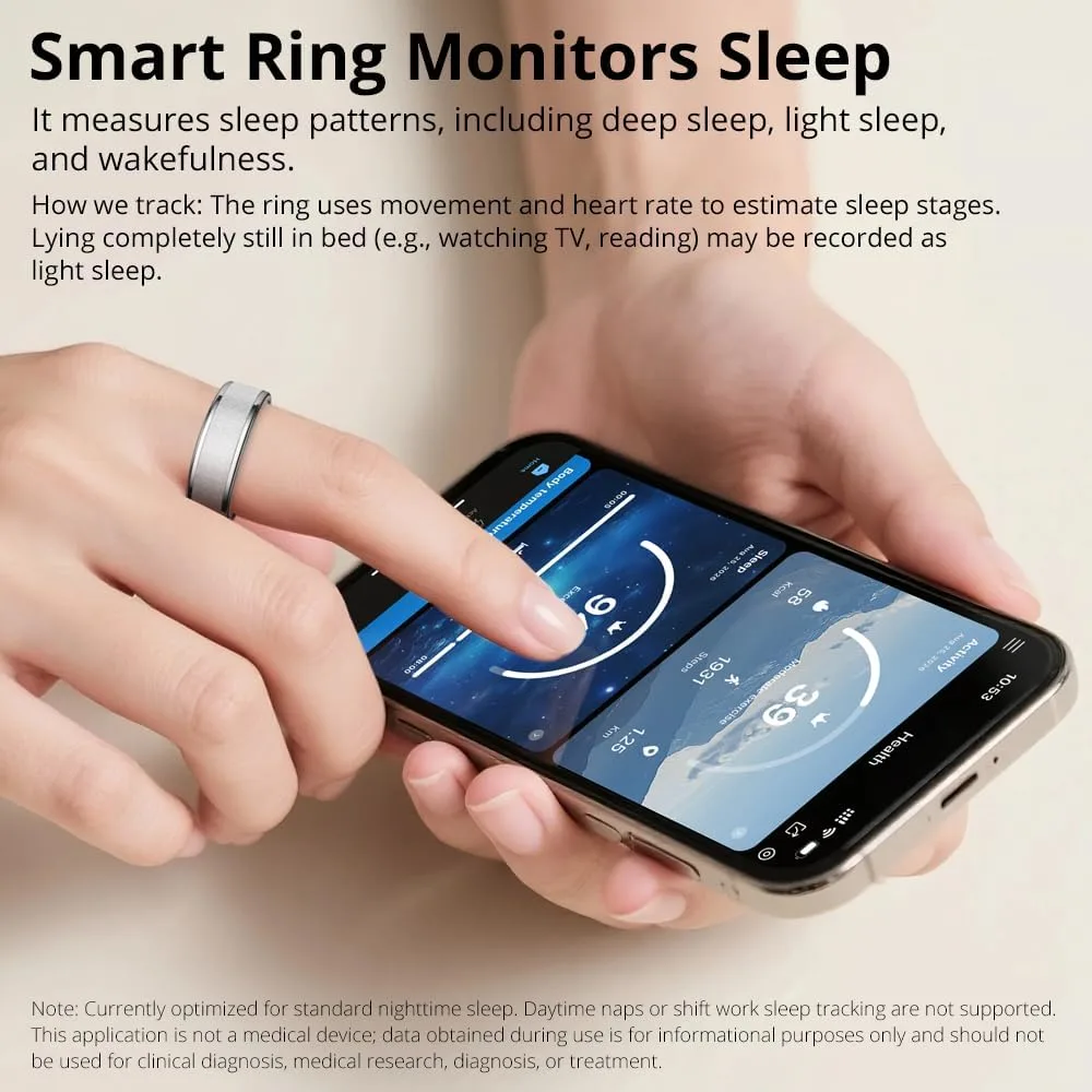 COLMI R10 Smart Ring, Sleep Health & Skin Temperature & 5ATM(Silver, 8)