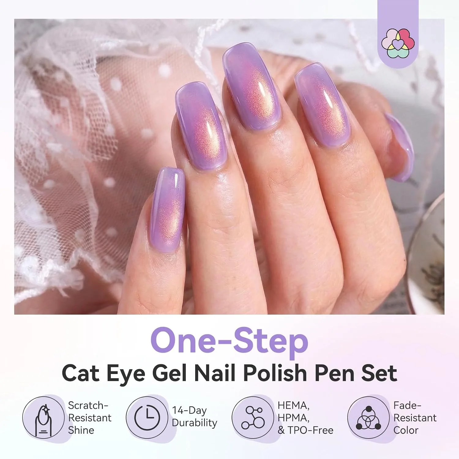 SAVILAND Cat Eye One Step Gel Nail Polish Pen, 5 in 1 One Step Gel 6 Colors