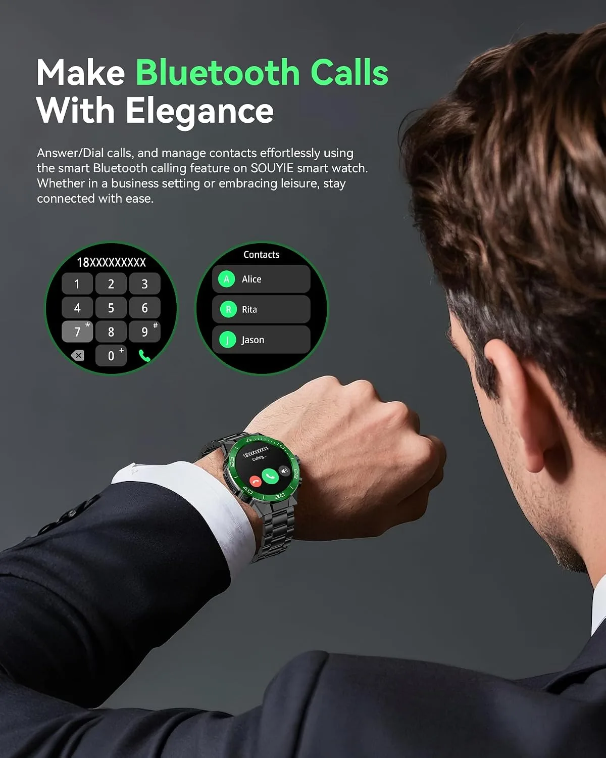 SOUYIE Men's Luxury Smart Watch 1.43" AMOLED Display HD Bluetooth Calling
