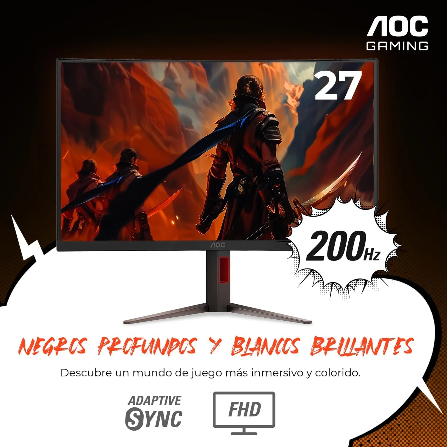 AOC 27 Inch Curved Gaming Monitor FHD 200Hz VA 0.3ms HDR, C27G4H2