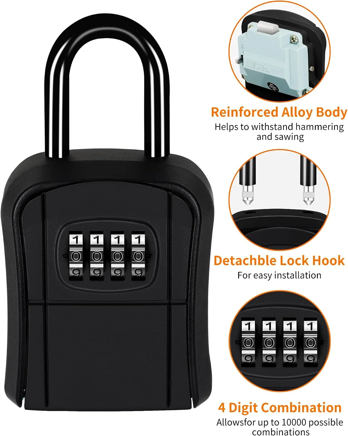Portable Key Lock Box,Key Holder Safe Security Lock Box for Indoor, Outdoor, Garage, Garden, Store (1, Black)