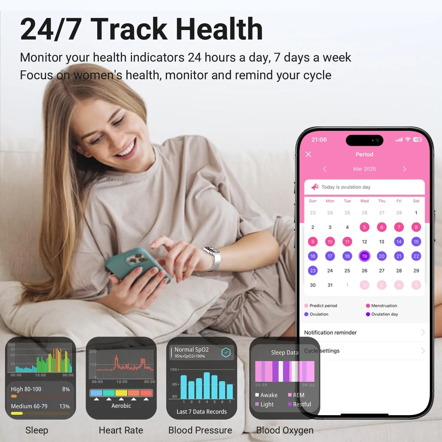 Trendia Smart Watch for Women, 1.83''HD with Bluetooth Answer/Make Calls, 3 Bands, Fitness Tracker Heart Rate Sleep Monitor, 120+ Sport Modes, IP68 Waterproof, 7 Day Battery, Smartwatch (Silver)