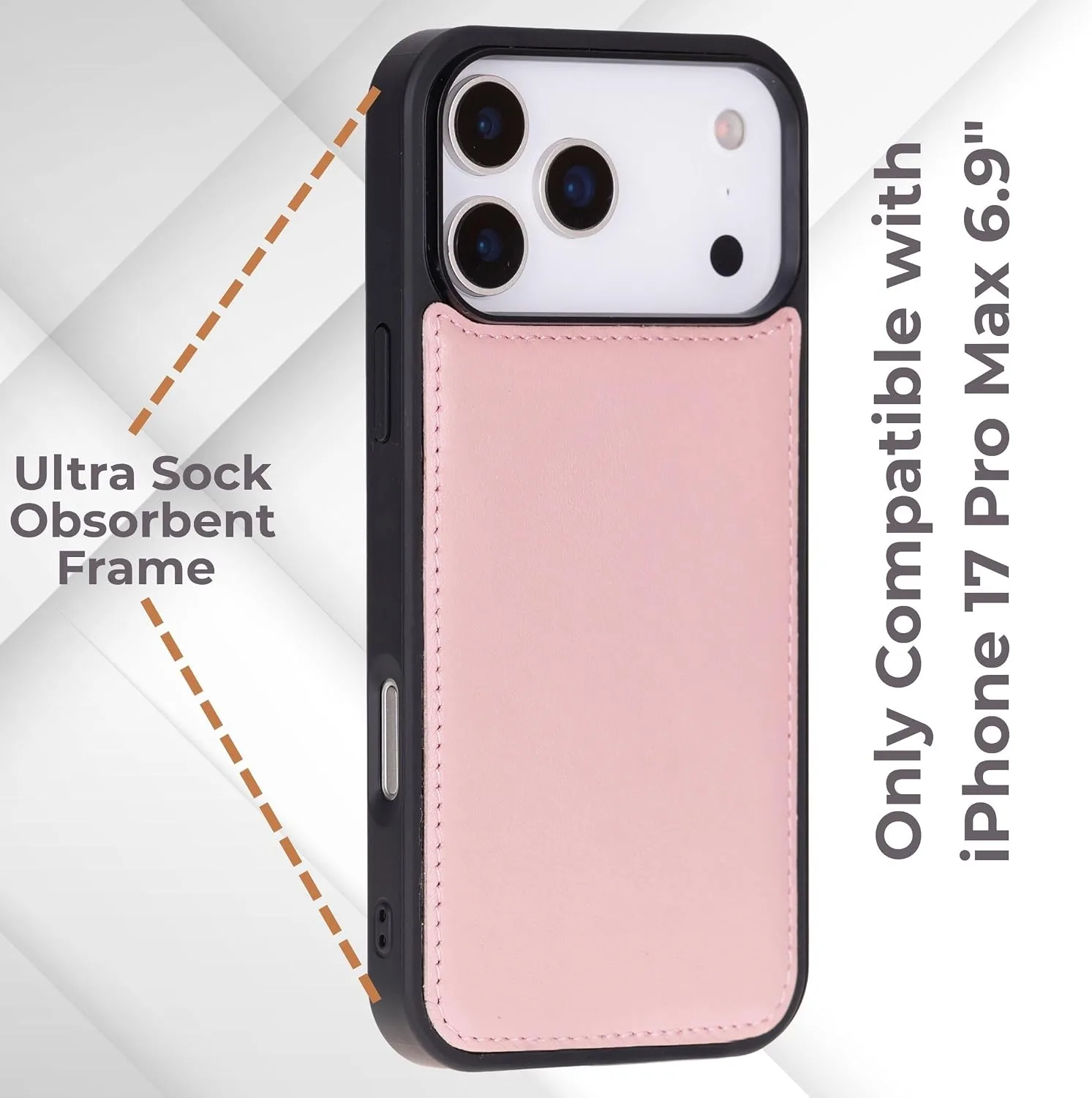 VENOULT Wallet Case for iPhone, Full Grain Genuine Turkish Leather, Magnetic Detachable, RFID 4 Card Slots, Business Style, Compatible with MagSafe (Sweet Pink, iPhone 17 Pro MAX)