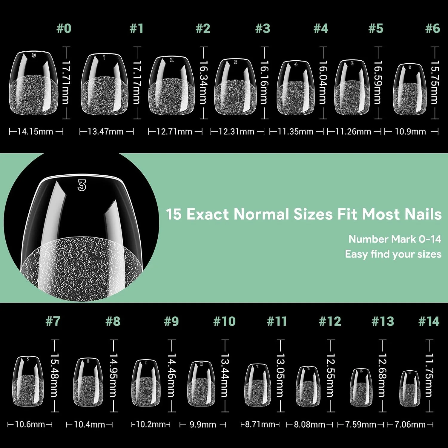 LEYKOSH Extra Short Coffin Nail Tips, 240 Pcs Clear Fake Nails, 15 Sizes