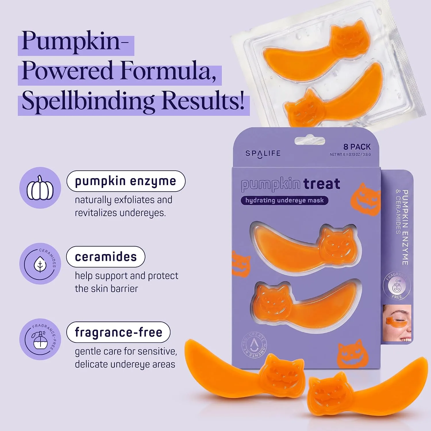 SpaLife Pumpkin Korean Under Eye Patches | Halloween Boo Basket Ideas | Hydrogel Eye Patch for Dark Circles | Halloween Gifts for Girlfriend | Pack of 6 Pairs (6 Undereye Treatments)