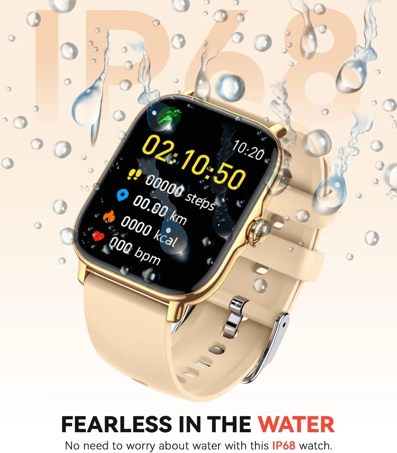 Smart Watch for Women Men- Answer/Make Call, IP68 Waterproof Fitness Step Tracker Watch with Sleep Monitor/Activity Counter/110+ Sport Mode, Smartwatch for Andriod iPhone Compatible, Gold