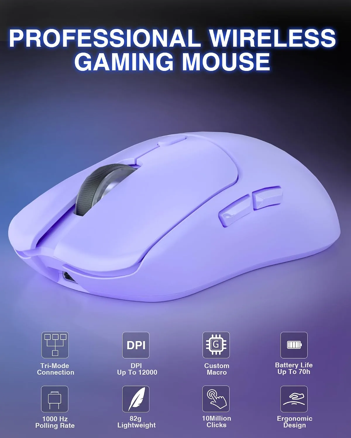 AULA SC580X Wireless Gaming Mouse, Tri-Mode Purple Gaming Mice & 12000 DPI