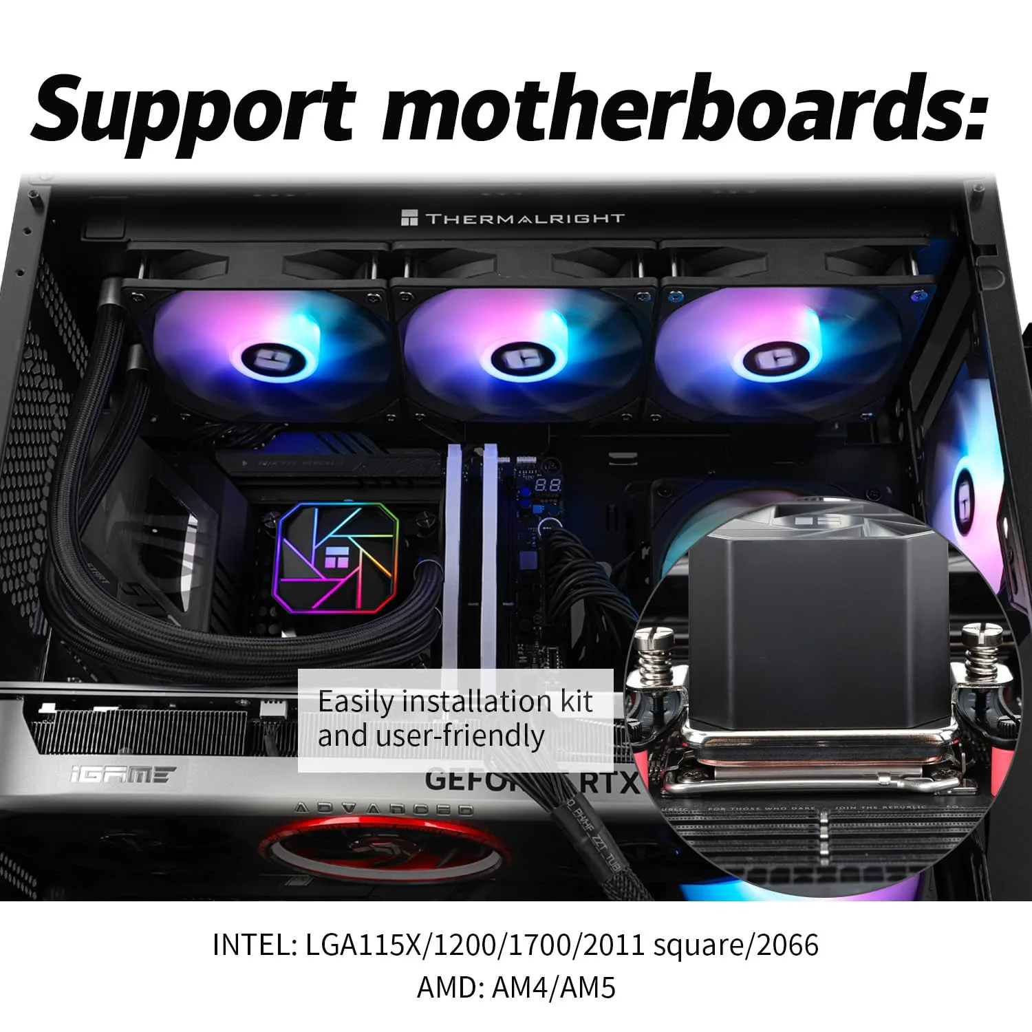 Thermalright Aqua Elite 360 V3 AIO CPU Cooler, 360 Liquid Cooling, ARGB PWM Fans, Intel LGA1150-1200/2011/1700/1851, AMD AM4/AM5