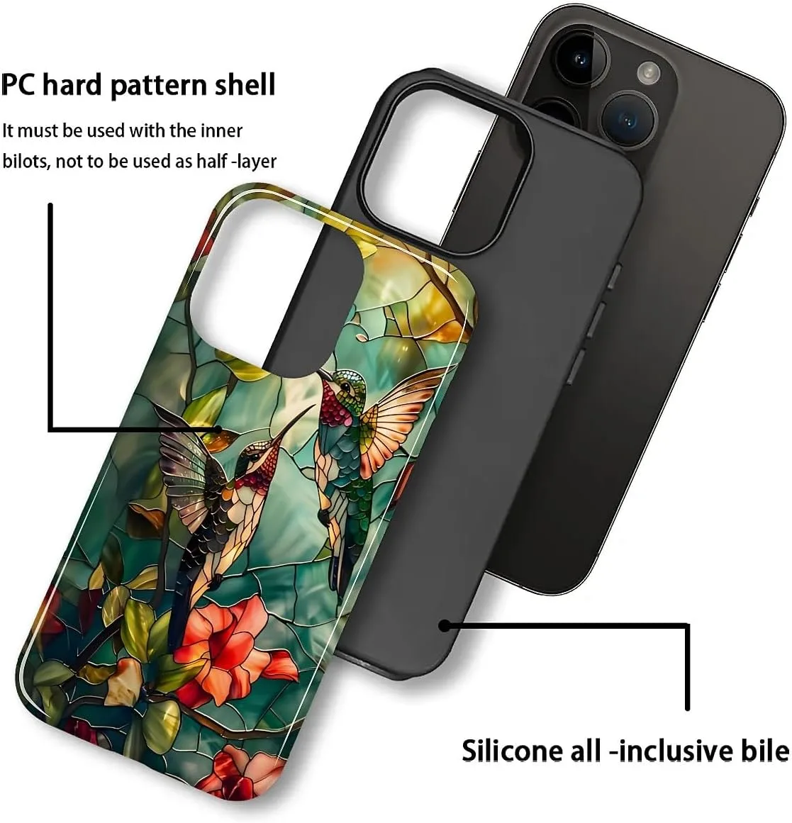 DAIZAG Case for iPhone 14 Pro Max,Mixed 2 Layer Design Shockproof Soft TPU Ddouble Protection Phone Case for iPhone 14 Pro Max-Gorgeous Hummingbird