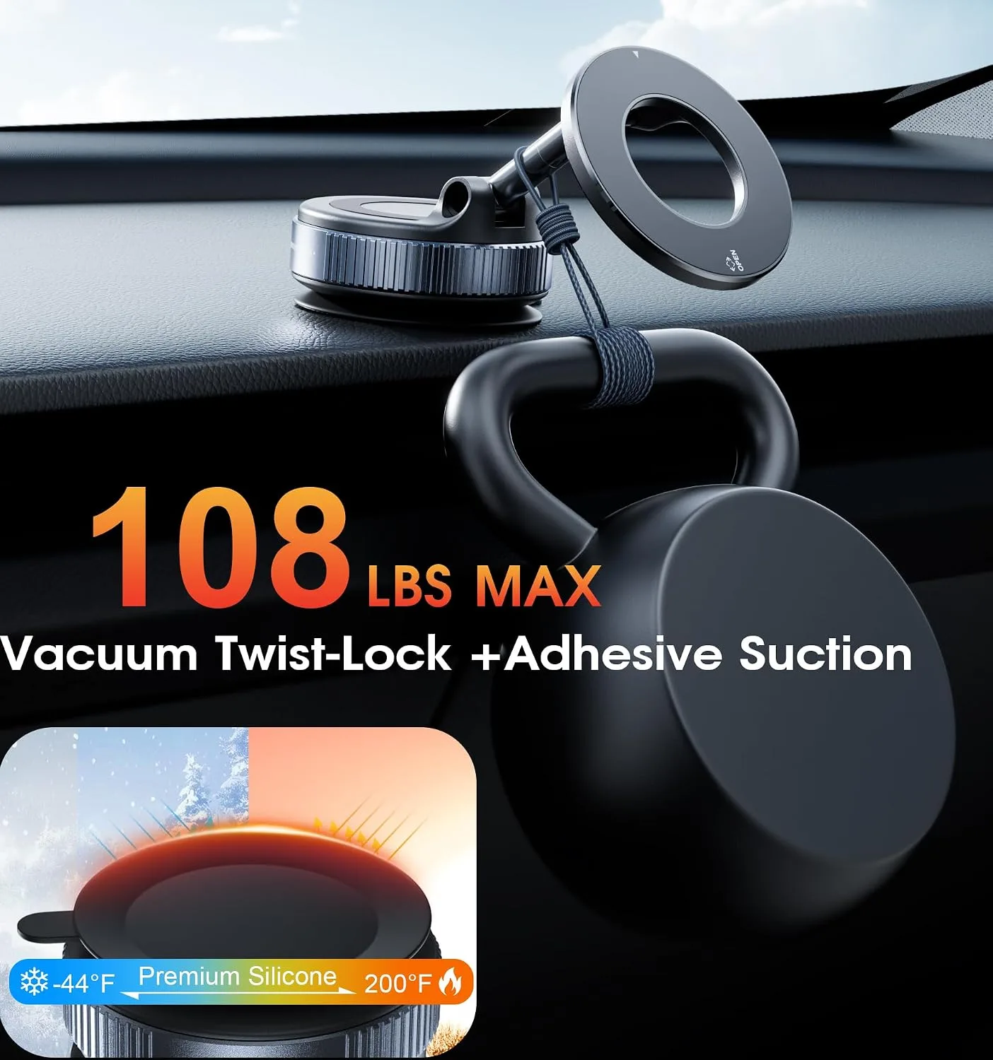 REOKILY 2027 Upgraded Suction Cup Phone Mount Nano Gel 360° Vacuum Magnetic Car Phone Holders for Your Car 110LBS Reinforced Mount for MagSafe Gym/Mirror for iPhone & Android