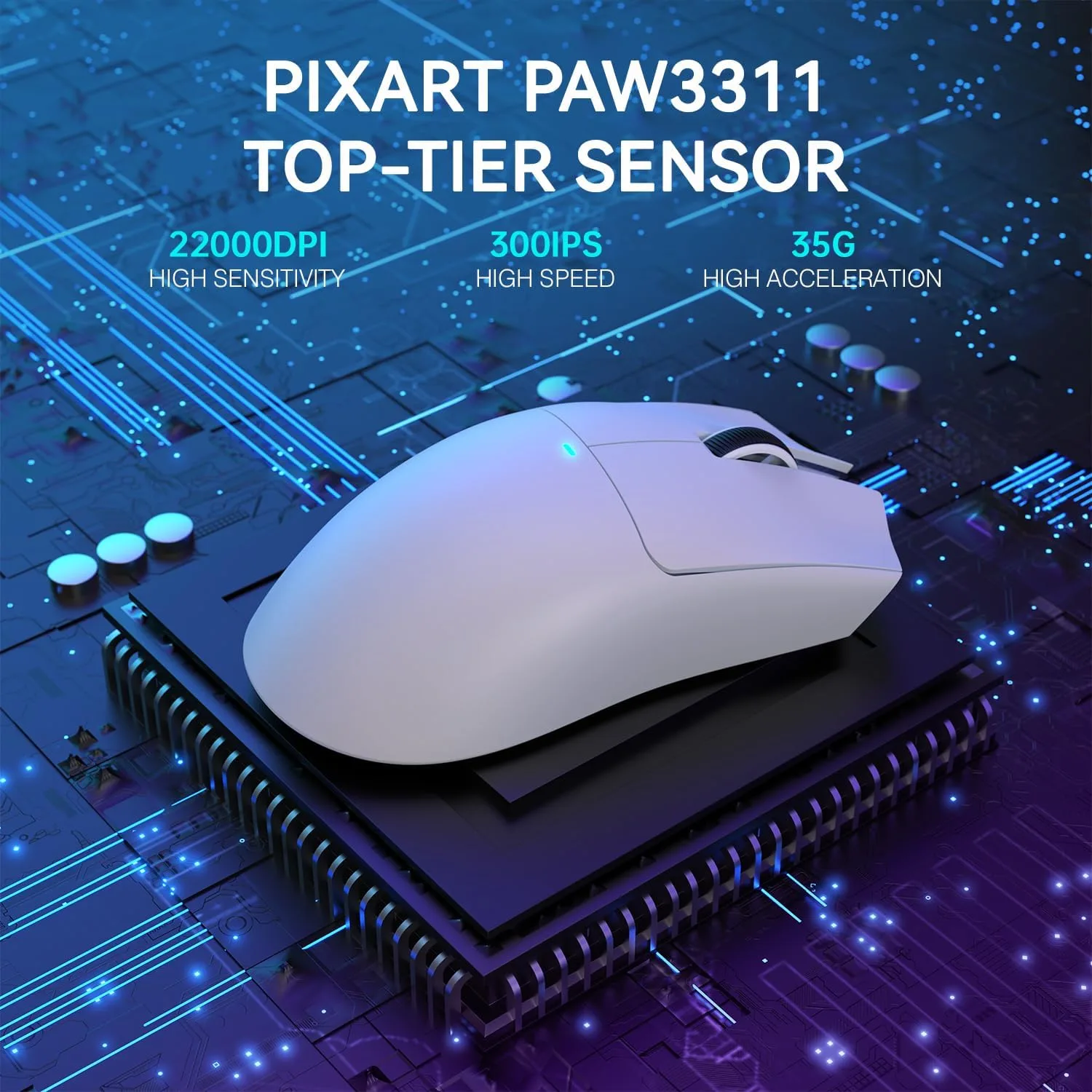 ATTACK SHARK X11 Wireless Gaming Mouse, PAW3311 Sensor, Lightweight, RGB Charging Dock, 22,000 DPI, Tri-Mode Connectivity, 5 Programmable Buttons - White