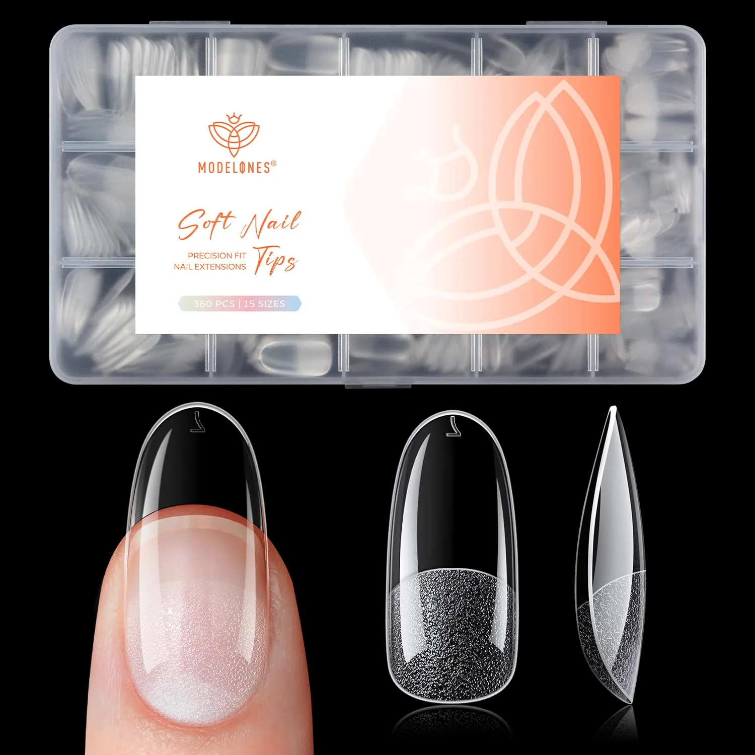 Tips para uñas ovaladas medianas Modelones 360 unidades pre-cortadas