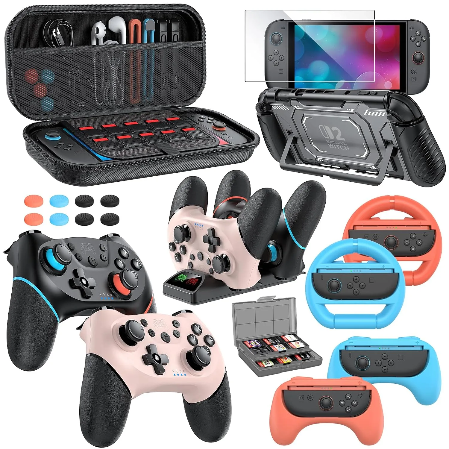Switch 2 Pro Controller Accessories Bundle for Nintendo Switch 2 Black&Pink