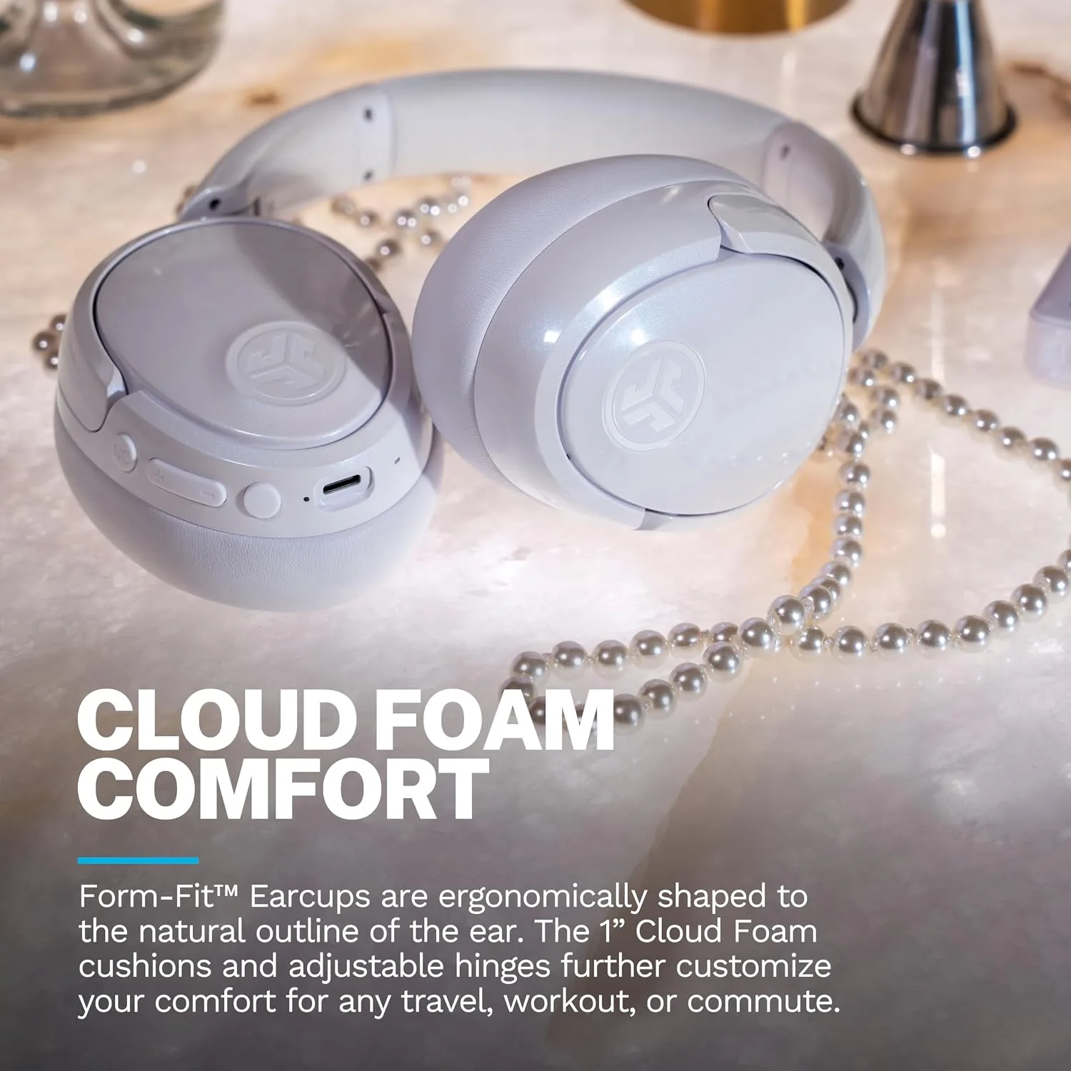 JLab JBuds Lux ANC Jelle Wireless Over-Ear Headphones, Pearl Next Door