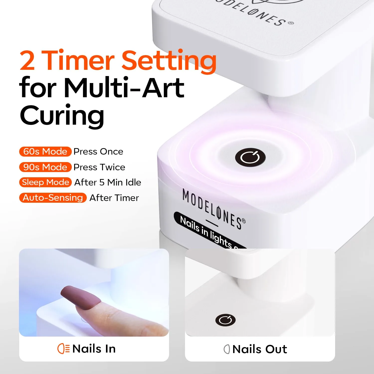Modelones Mini UV Light for Gel Nails Flash Curing 2 Timers Milky White