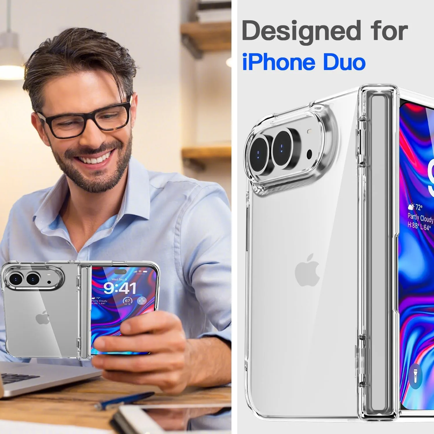 AICase for iPhone Duo Case Clear Slim Fold Cover with Hinge Protection