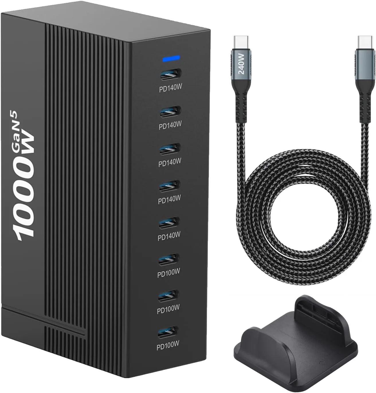 1000W 8-Port GaN5 Desktop Charging Station, High-Power USB Charging Hub with 5X 140W and 3X 100W PD Ports, Fast Charger for Laptops, Tablets, and Smartphones