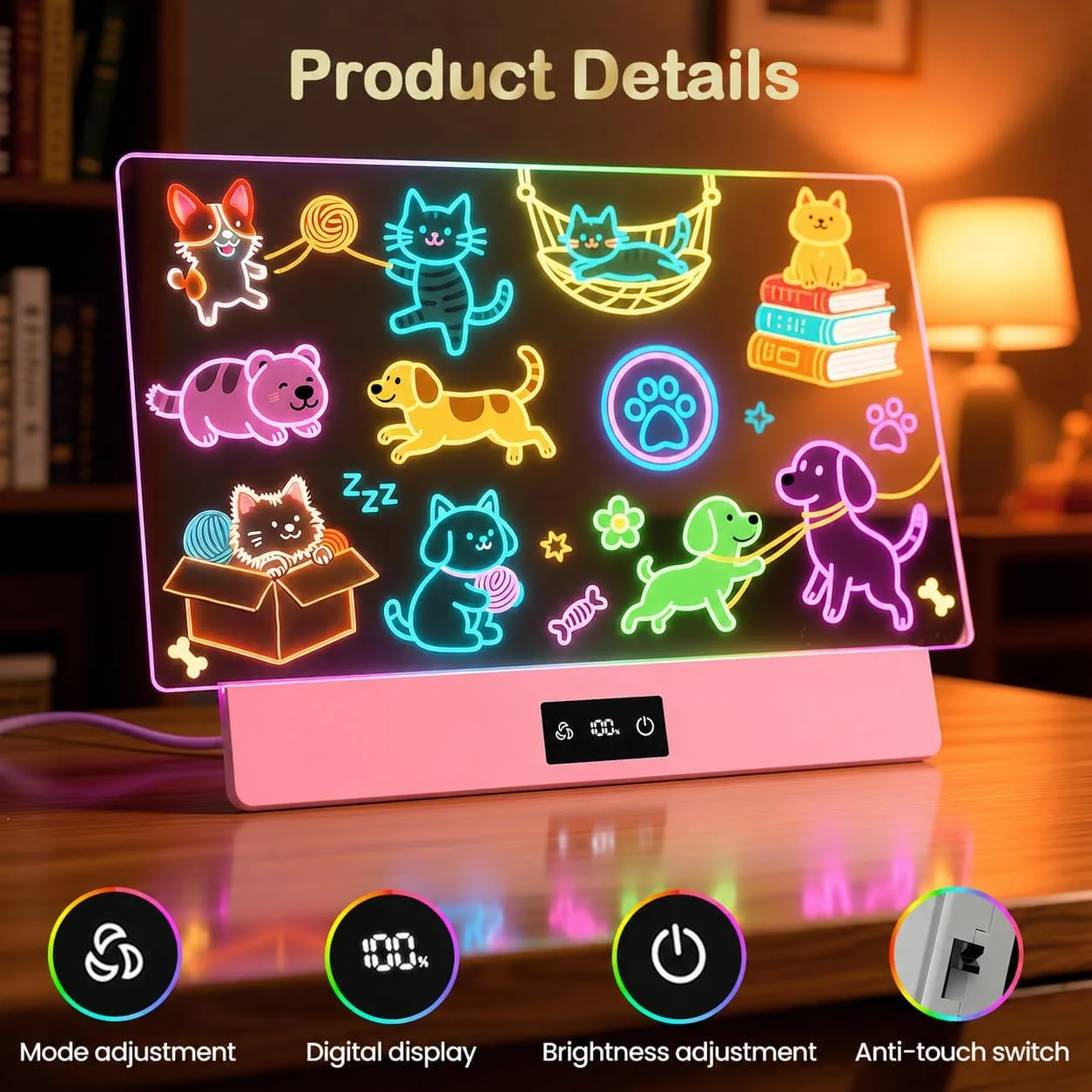 TAEMVV 16" LED Drawing Board for Kids Birthday Gift for Girls, Pink
